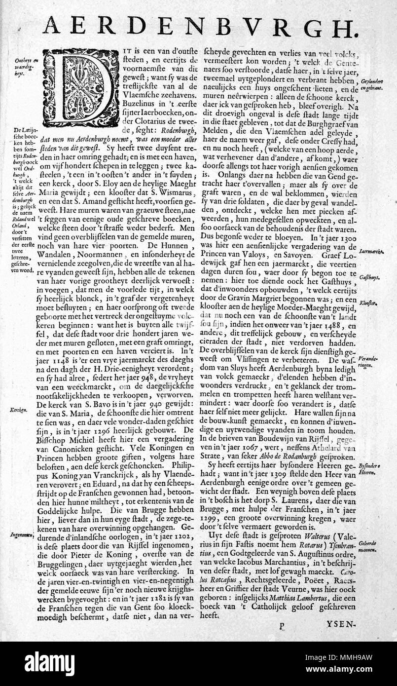 . Nederlands: Deze Beschreibung van Aardenburg de IJzendijke ist ontleend aan het Stedenboek der Verenigde Nederlanden van Joan Blaeu (1596-1673) uit 1649. Englisch: Diese Beschreibung von Aardenburg de IJzendijke ist von Joan Blaeus (1596-1673) Stadt der Niederlande von 1649 abgeleitet. YSENDIJCK AERDENBURGH…. 1649. Herausgeber: Joan Blaeu (1596-1673) Alternative Namen Johannes Blaeu; Johannes Wiliamson Blaeu; Johannes Willemszoon Blaeu Beschreibung niederländischer Kartograph und Verleger Geburtsdatum / Tod 23. September 1596 vom 21. Dezember 1673 Ort der Geburt / Todes Alkmaar Amsterdam Arbeit lo Stockfoto