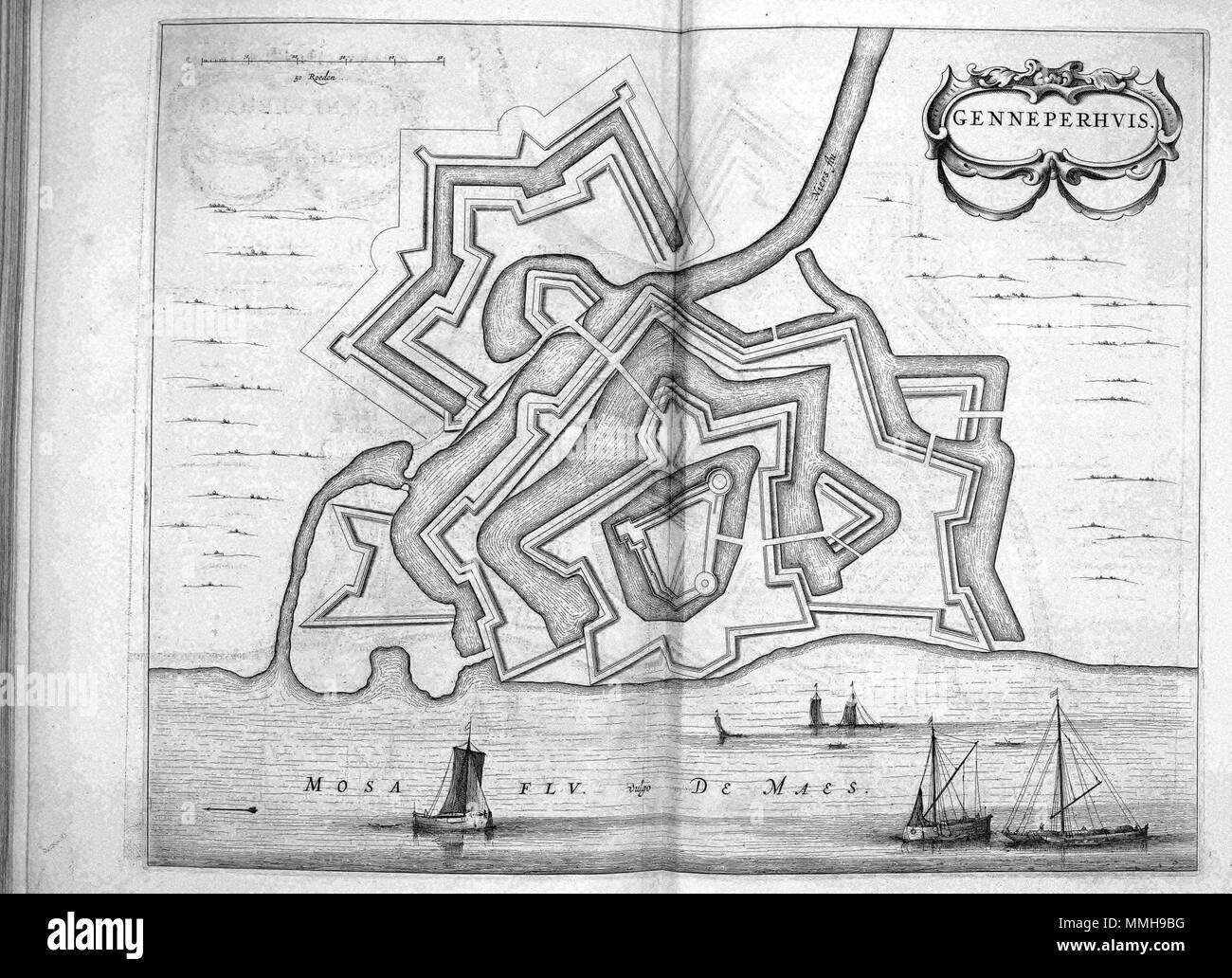 . Nederlands: Deze plattegrond Van Gennep werd 1649 stedenboek gepubliceerd in het van Joan Blaeu (1596-1673). In deze Atlas Blaeu bracht Meer dan 200 plattegronden Samen van Nederlandse steden en verschillende forten. Deze kaart komt voor in Het Tweede deel van het dat stedenboek hoofdzakelijk ist gewijd aan de Zuidelijke Nederlanden. Englisch: Diese Karte von Gennep war in Joan Blaeus (1596-1673) Stadt Bücher der Niederlande im Jahre 1649 veröffentlicht. In diesem Atlas Blaeu veröffentlichte mehr als 200 Stadt plant der niederländischen Städte und Festungen. Diese Karte wurde in der zweiten Band der Stadt Bücher enthalten Stockfoto