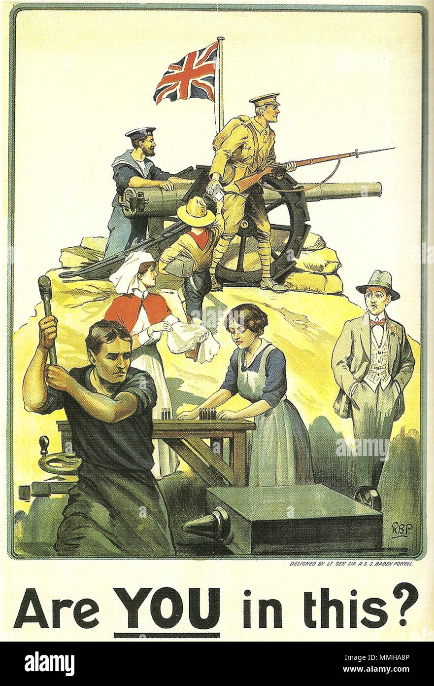 . Englisch: Eine britische Regierung Poster während des Ersten Weltkriegs den Krieg zu fördern. . 1915. Secil Lord Robert Stephenson Smith Baden-Powell Bar+' sind Sie in dieser 'Poster Stockfoto