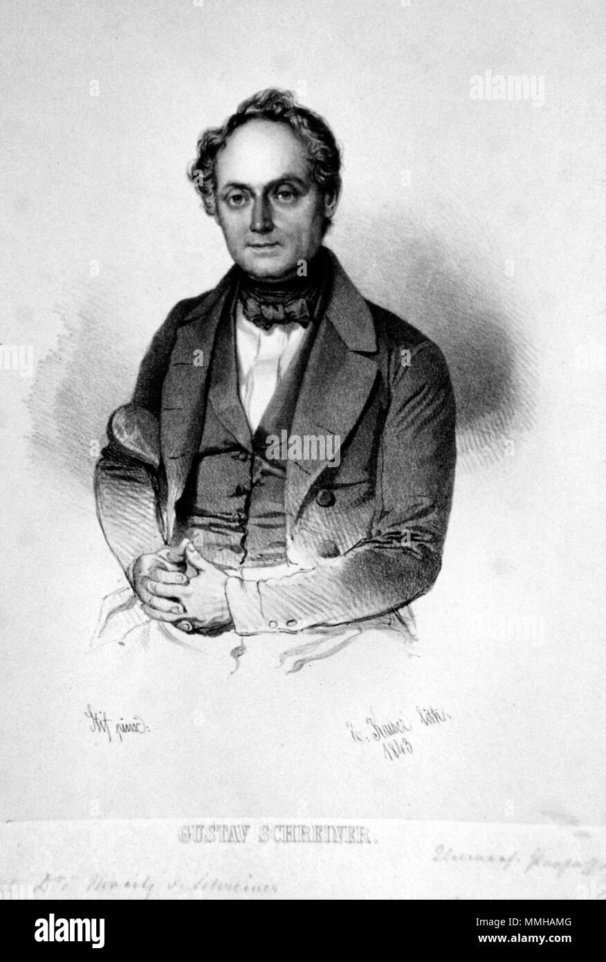 . English: Gustaf Franz Xaver von Schreiner (1793-1872), österreichischer Statistiker, Jurist und Fachautor. Lithographie von Eduard Kaiser, 1843 / Stifs. 1843. Eduard Kaiser (1820-1895) Gustav Franz von Schreiner Litho Stockfoto