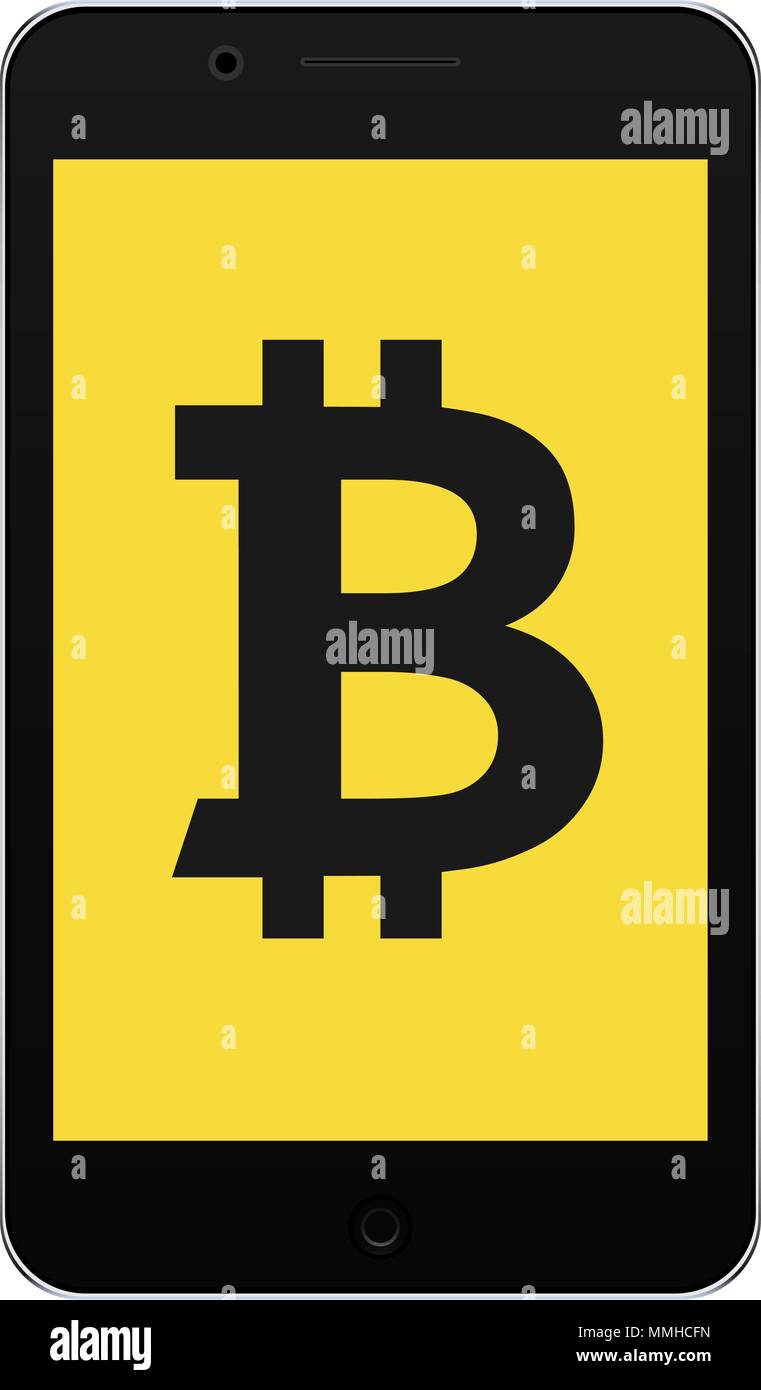 Bitcoin Symbol auf Handy. Mobiles Gerät und cryptocurrency Symbol. E-Commerce und Zahlung Konzept. Vector Illustration Stock Vektor