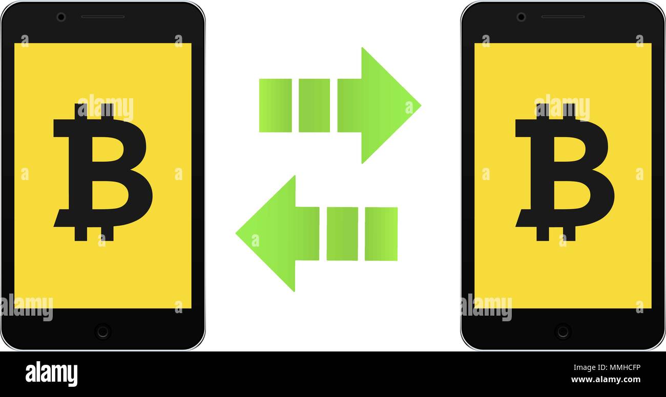 Bitcoin Symbol auf Handy. Mobiles Gerät und cryptocurrency Symbol. E-Commerce und Zahlung Konzept. Vector Illustration Stock Vektor