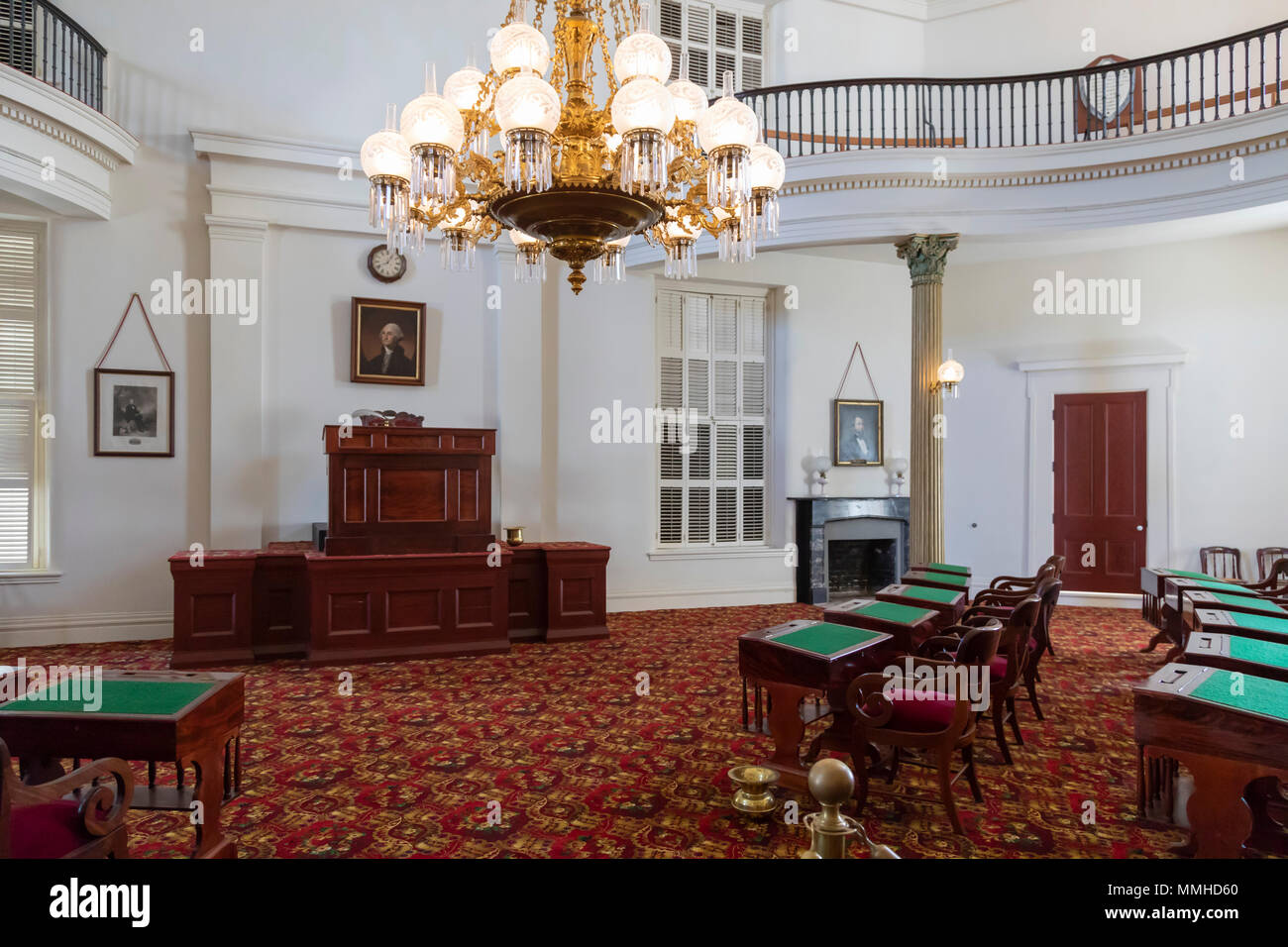 Montgomery, Alabama - Der Senat Kammer in die Alabama State Capitol. Die Delegierten aus den südlichen Bundesstaaten met in diesem Zimmer 1861 die Konföderierten zu bilden Stockfoto