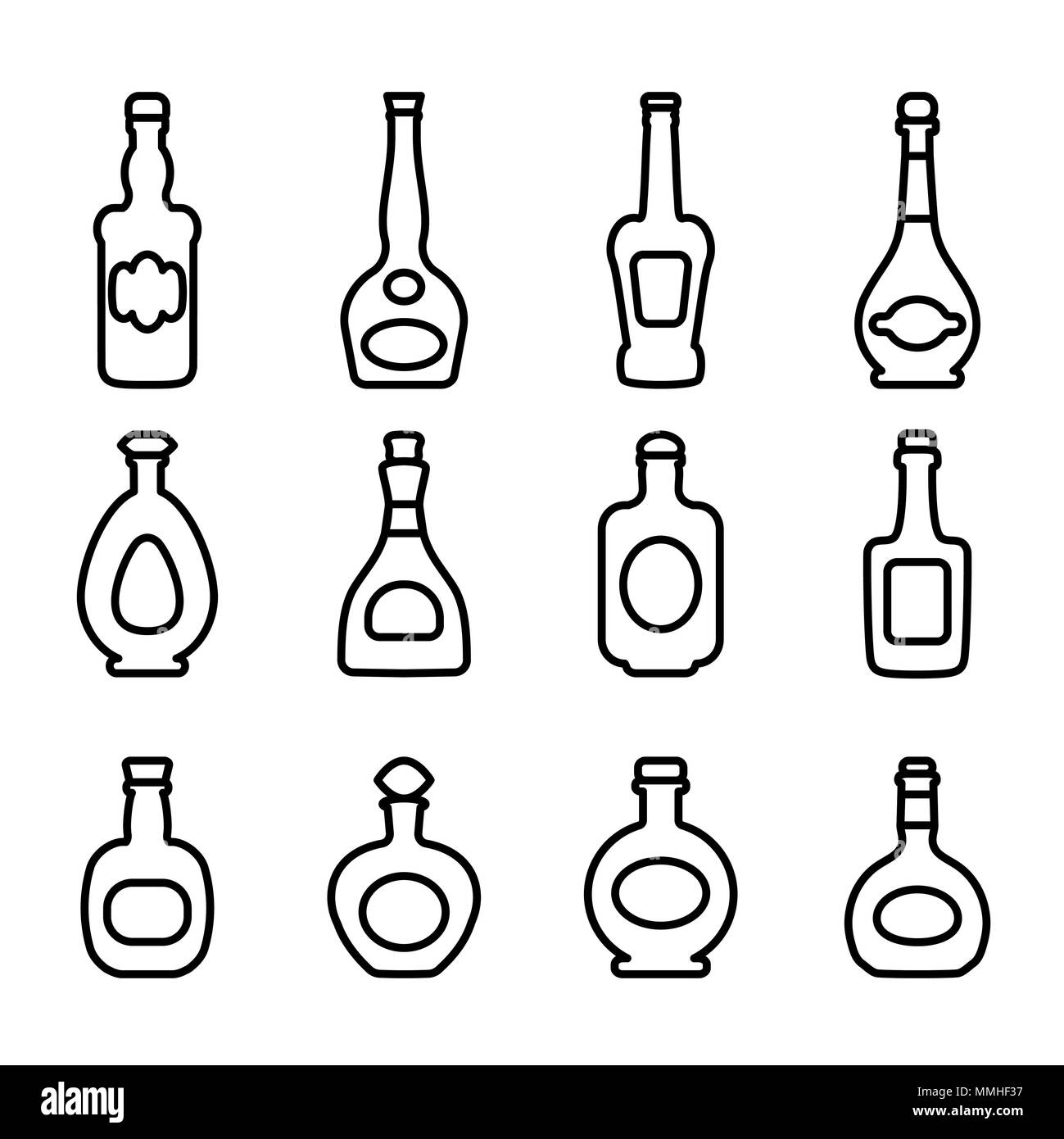 Alkoholische Getränke, umriss Symbole Flaschen Stockfoto