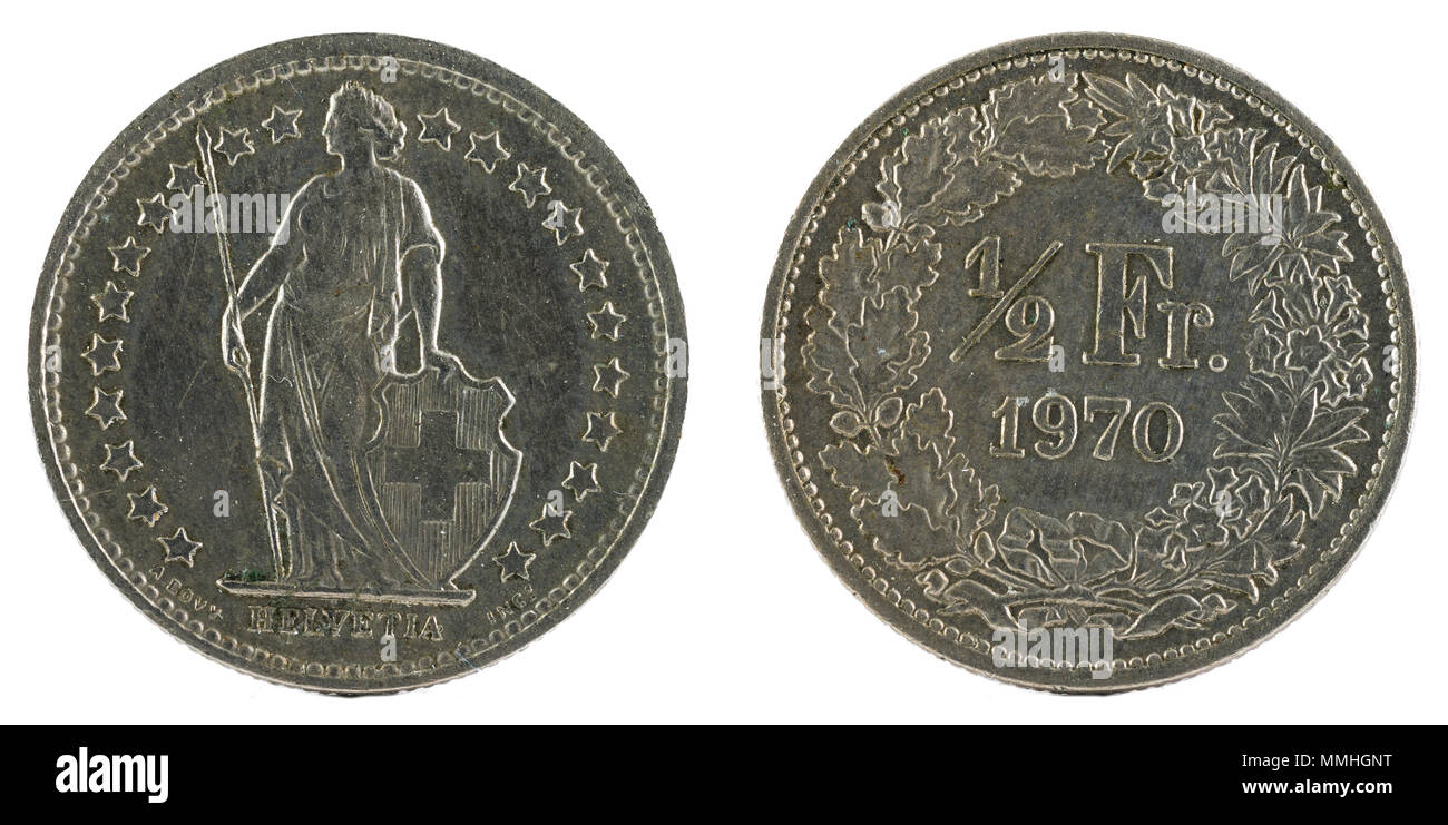 Die Hälfte Frankens (1/2 Franc), Schweiz 1970. Stockfoto