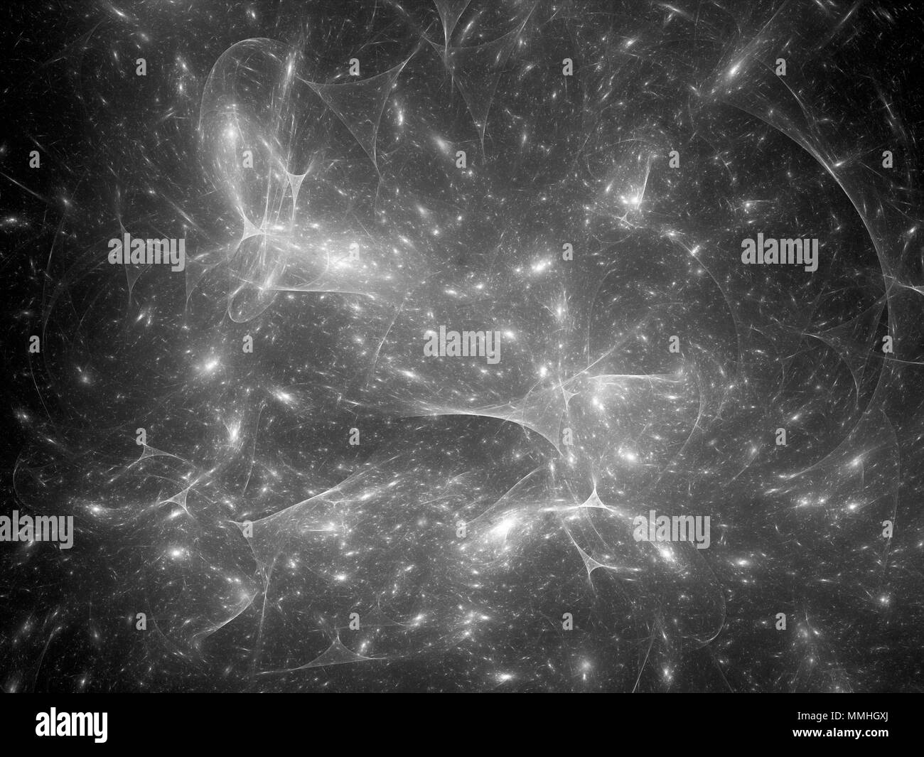 Glühende Synapsen im Raum schwarze und weiße Textur, computer-generierte Zusammenfassung Hintergrund, 3D-Rendering Stockfoto