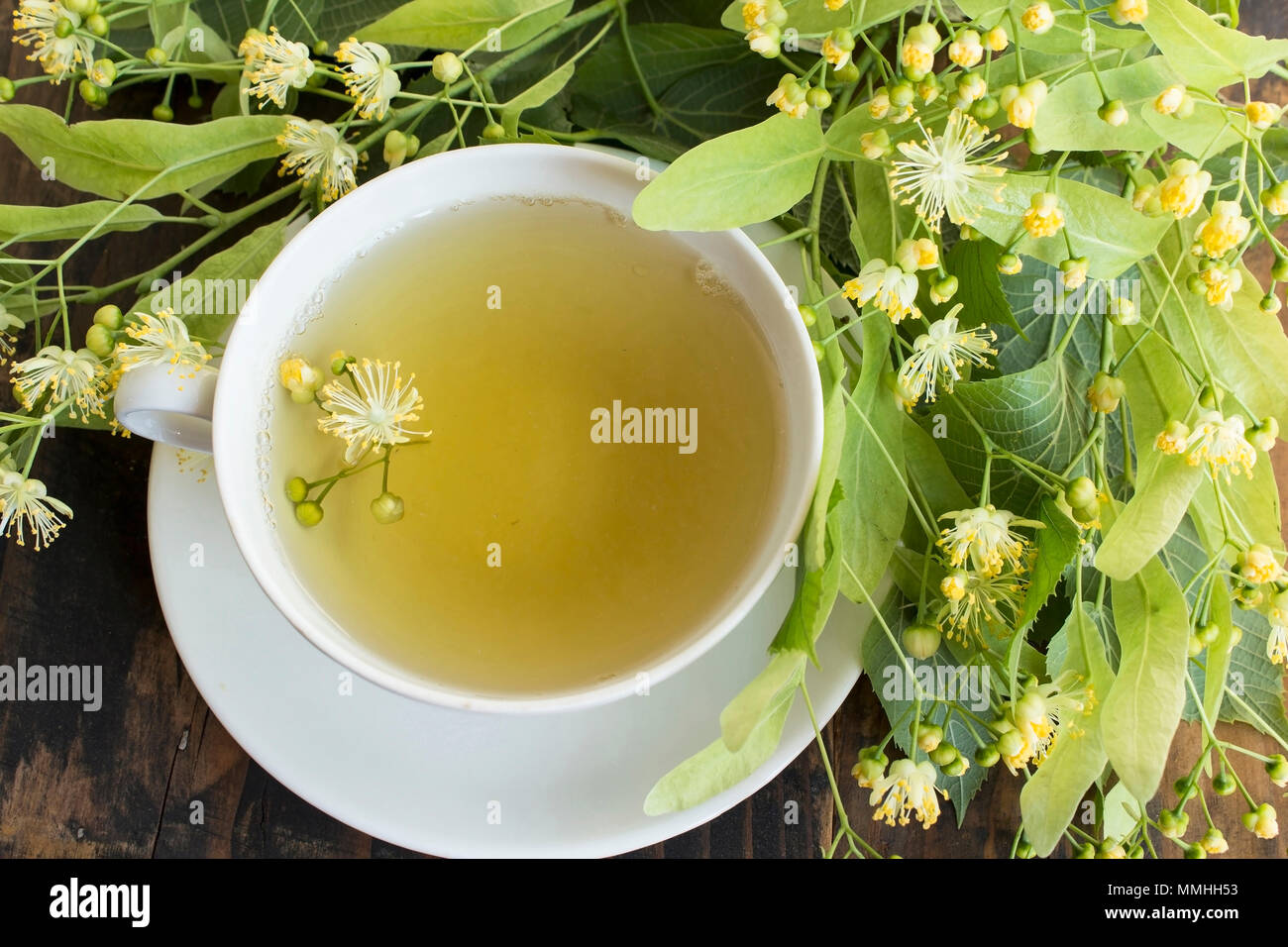 Linden Tee mit Linden Blumen. Stockfoto