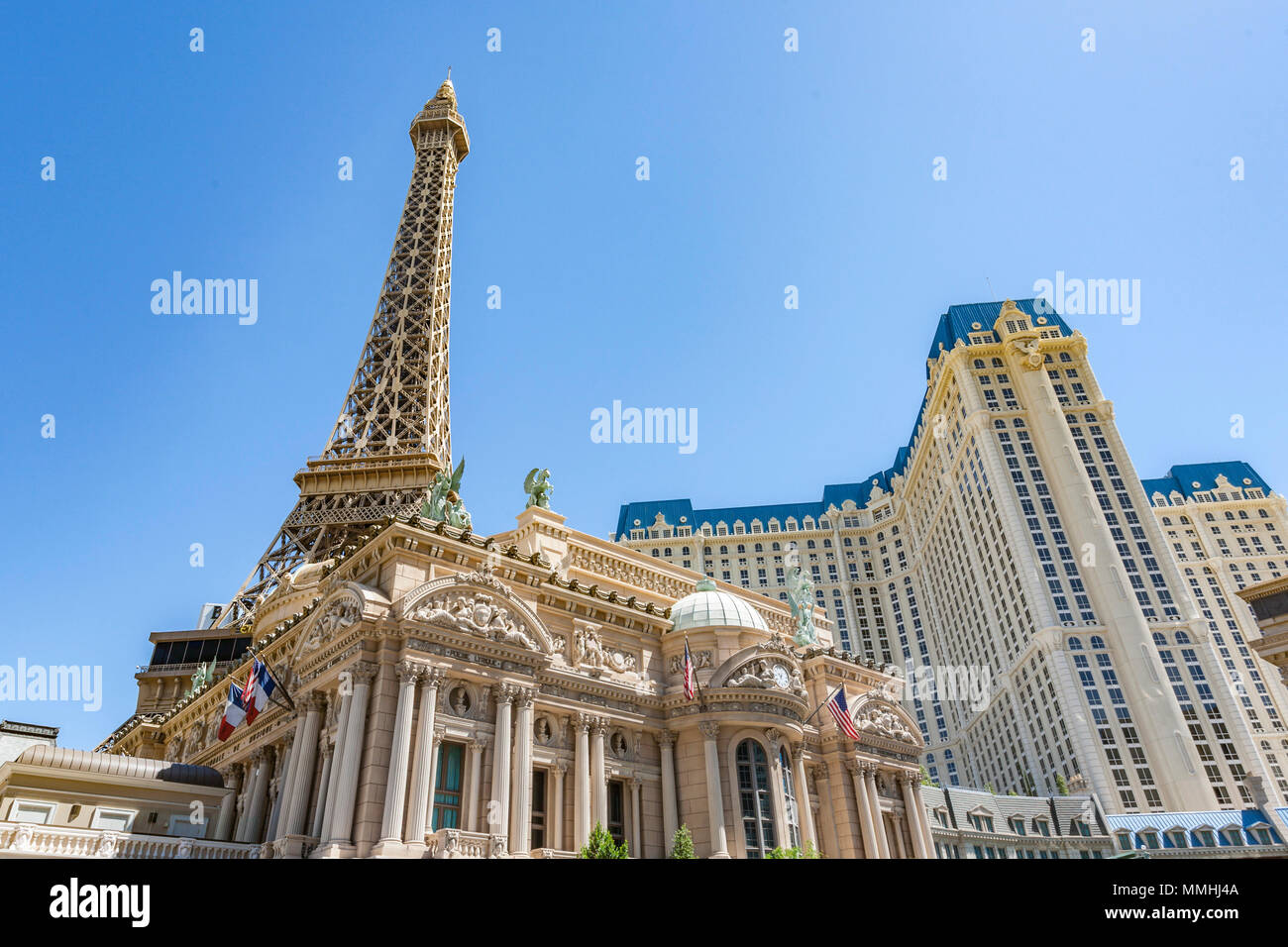 Nachbildung des Eiffelturms in Paris Las Vegas Hotel & Casino auf dem Las Vegas Strip im Paradies, Nevada Stockfoto