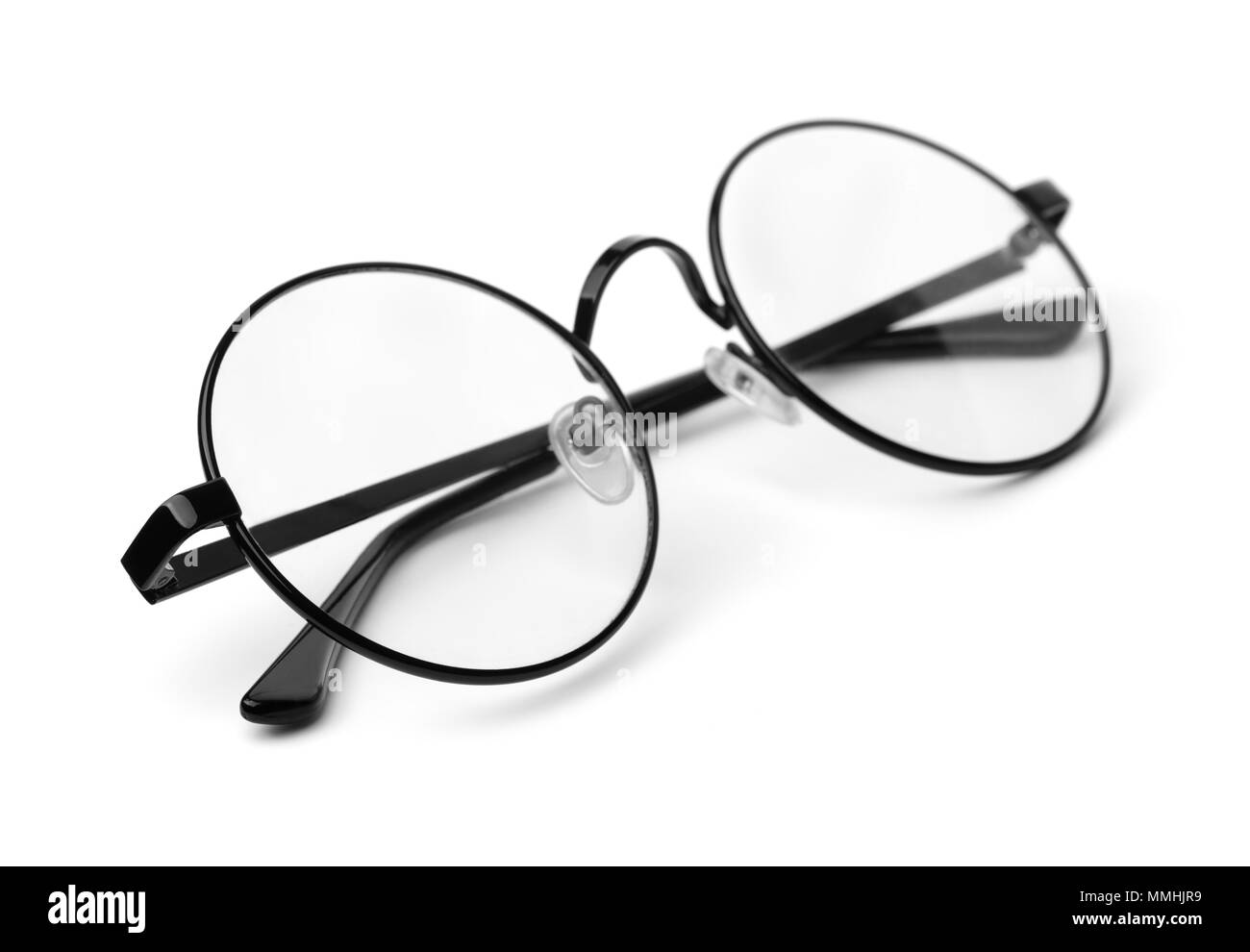 Schwarz klassische runde Brille isoliert auf weißem Stockfoto