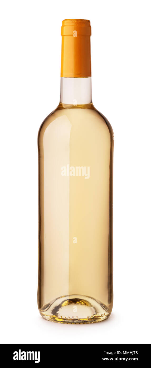 Vorderansicht des weißen Wein Flasche isoliert auf weißem Stockfoto