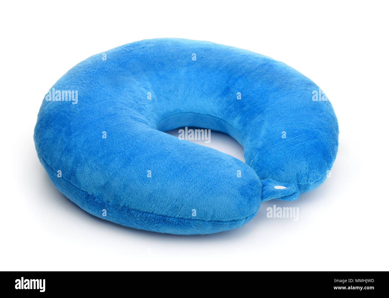 Blue foam Nackenkissen isoliert auf weißem Stockfoto