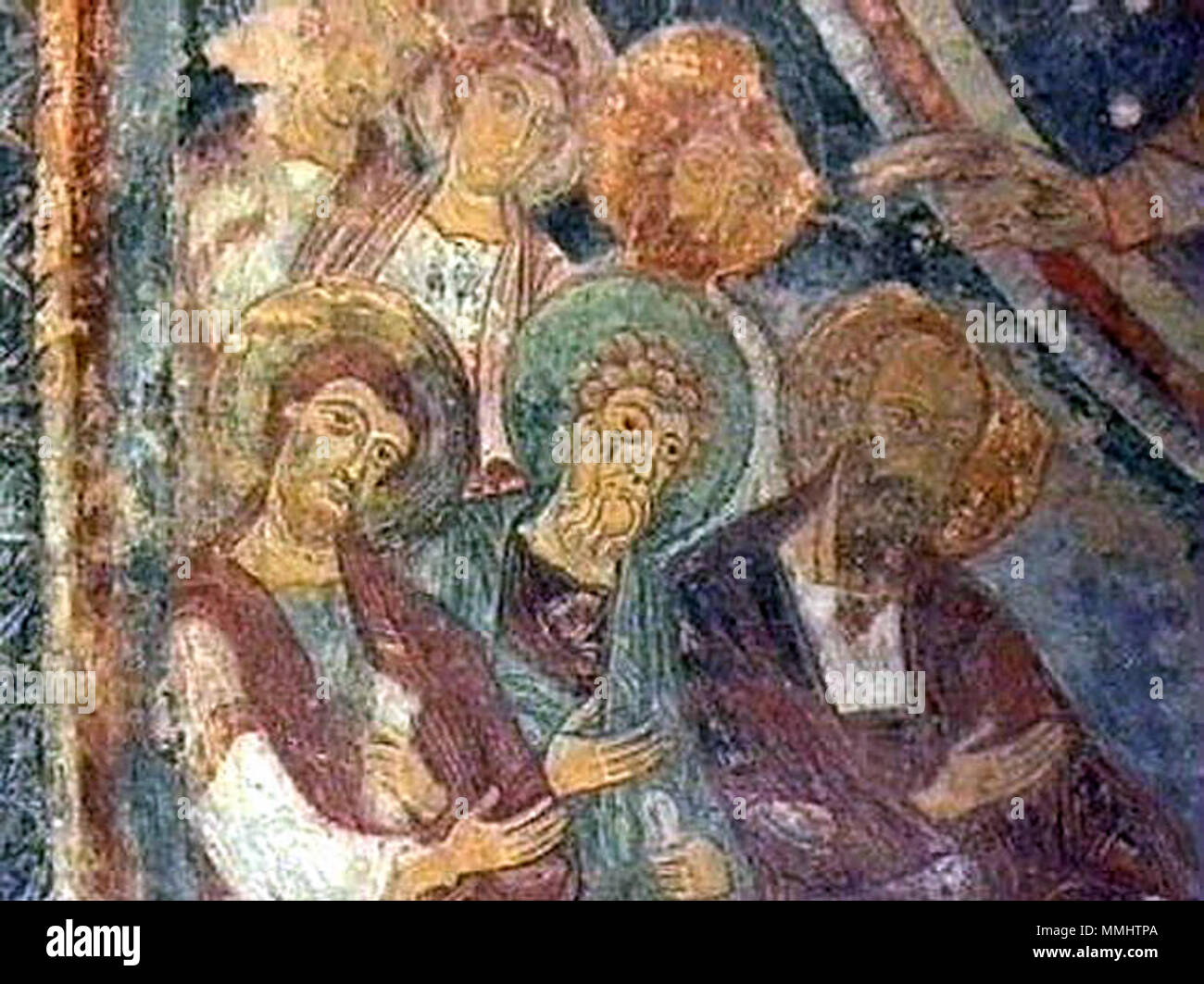 . Berzé-la-Ville, Apsisfresko in der Chapelle des Moines (Ausschnitt: Apostel). ca. 1100. Werkstatt von Cluny 82 Berze la Ville Apostelkirche Stockfoto