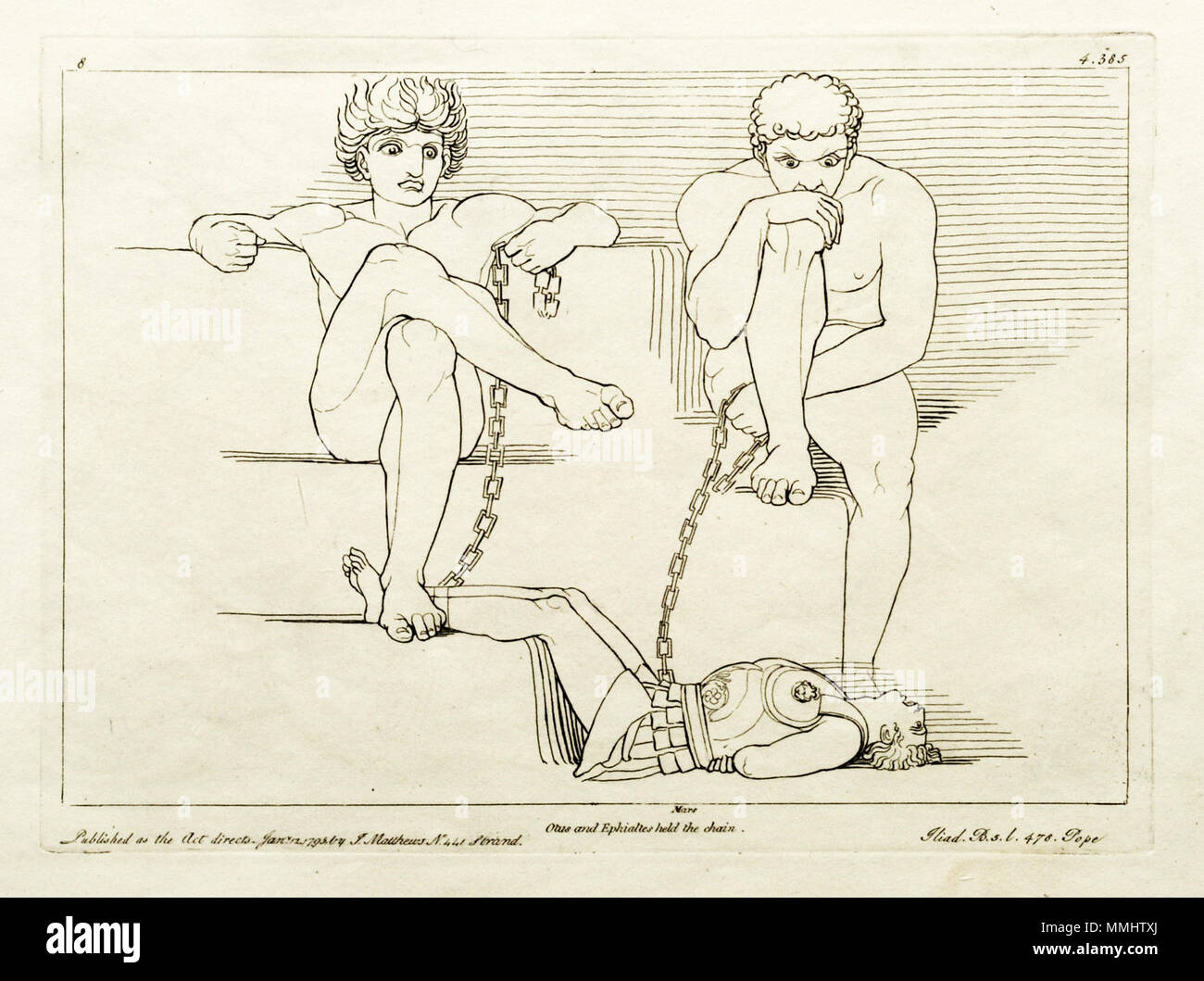 . English: Kupferstich (1795) von Tommaso Piroli (1752 - 1824) nach einer Zeichnung (1793) von John flaxman (1755 - 1826). . 18. April 2008. © Foto H.-P.Haack. Objektfotografie (eigenes Werk). Das Foto darf gebührenfrei verwendet werden, sofern der Urheber mit" Foto H.-P.Haack" angegeben wird. (8) Flaxman Ilias Kupferstich 1795, Zeichnung 1793, 185 x 251 mm Stockfoto