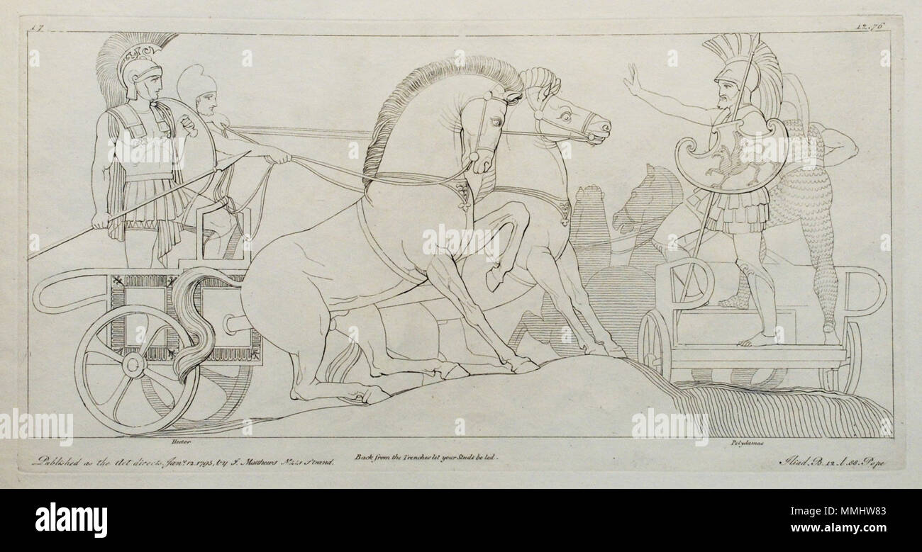 . English: Kupferstich (1795) von Tommaso Piroli (1752 - 1824) nach einer Zeichnung (1793) von John flaxman (1755 - 1826). . © Foto H.-P.Haack. Objektfotografie (eigenes Werk). Das Foto darf gebührenfrei verwendet werden, sofern der Urheber mit" Foto H.-P.Haack" angegeben wird. (17) Flaxman Ilias 1795, Zeichnung 1793, 187 x 363 mm Stockfoto