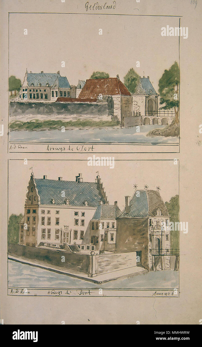 . Nederlands: Korte Beschreibung van Overijssel der selven Steeden, dörpen, Vlekken, Buurten, en Castelen alle desselfsverbeelding naar het Leven geteekend, Tür Cornelis Pronk en Anderen met häufig moeijte bij een versaameld Tür Andries Schoemaker Atlas Schoemaker: Overijssel, Dorth. zwischen 1710 und 1735. Atlas Schoemaker - GELDERLAND - DEEL 1-2833 - Overijssel, Dorth Stockfoto