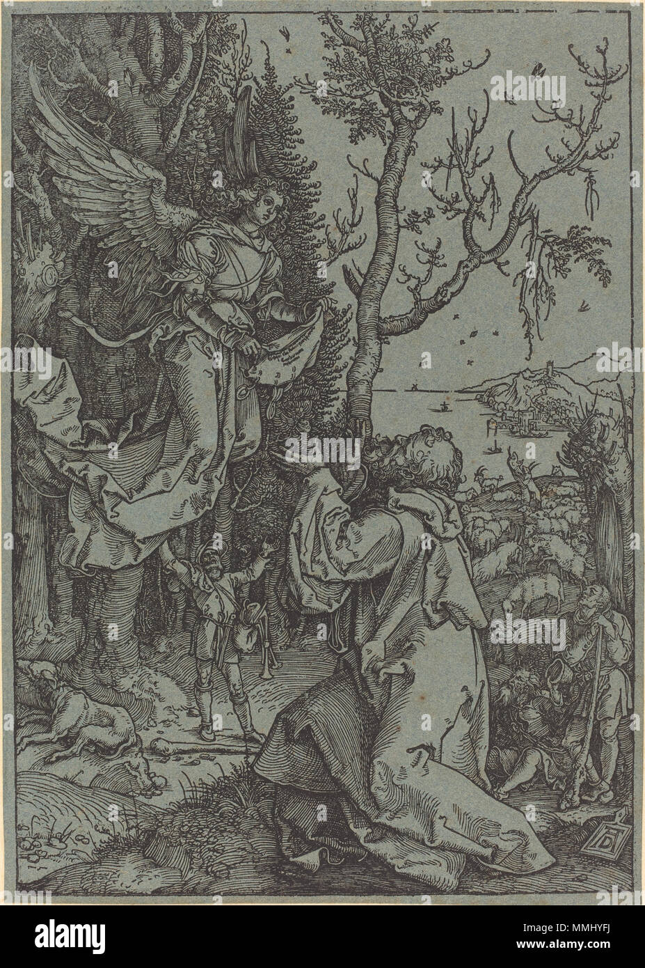 R -20101130-0036.jpg Albrecht Dürer (1471 - 1528), Joachim und der Engel, C. 1504, Holzschnitt auf Bütten; festgelegt, Ailsa Mellon Bruce Fonds Albrecht Dürer - Joachim und der Engel (NGA 1988.18.1) Stockfoto