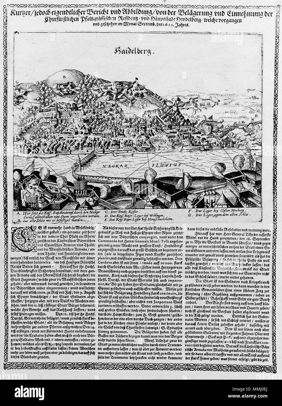 . Bericht über die Belagerung und Einnahme Heildelbergs im Jahre 1622 durch Tilly. 1622. Unbekannte Belagerung Heidelbergs C-L205 Stockfoto