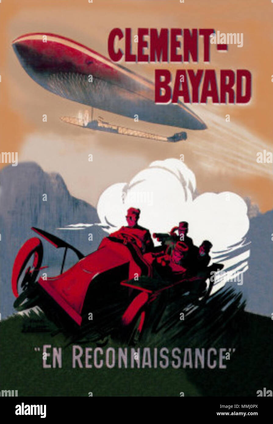 . Deutsch: "Clement-Bayard-en Reconnaissance". Vor 1910. Ernest Montaut (1878 - 1909) Beschreibung der französischen Illustrator Datum der Geburt / Tod 1879 9. August 1909 Ort der Geburt / Todes Montauban Colombes Authority control: Q 5393580 Ernest Montaut, 02. Stockfoto