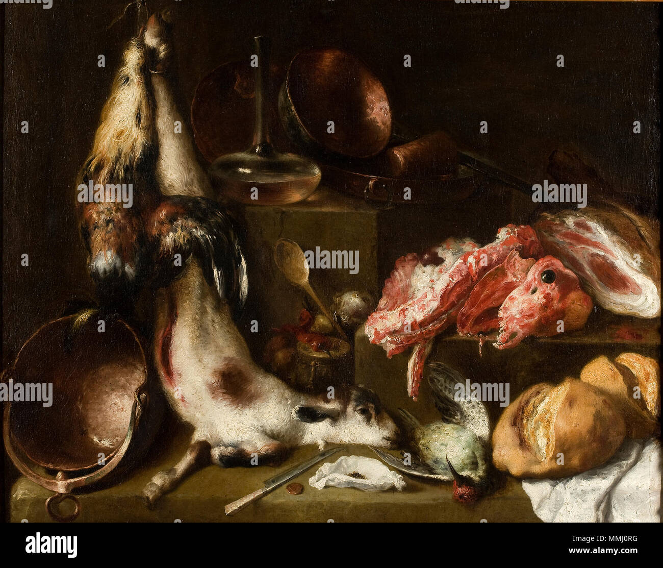 . Español: Bodegón de Cocina, óleo sobre lienzo, 100 x 127 cm, Madrid, Museo del Prado. ca. 1664. Mateo Cerezo Cerezo - bodegon de Cocina - prado Stockfoto