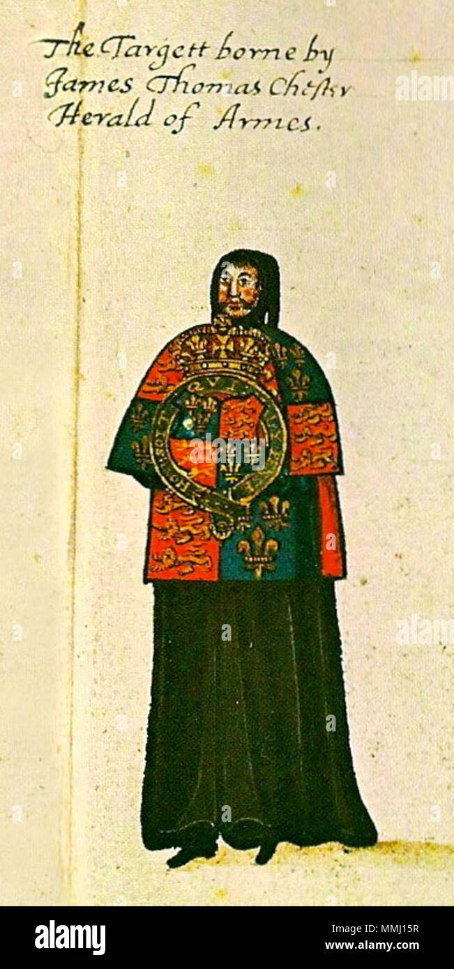 . Englisch: Trauerzug von Elisabeth I. von England, 1603, Darstellung der Prozession von einigen die Vorboten des Kollegiums der Arme. 19 März 2011, 12:51 (UTC). Prozession der Boten bei der Beerdigung von Elizabeth I. JPG: Unbekannte abgeleitete Arbeit: Sodacan (Talk) Trauerzug von Elizabeth I James Thomas Chester Herald 1603 Stockfoto