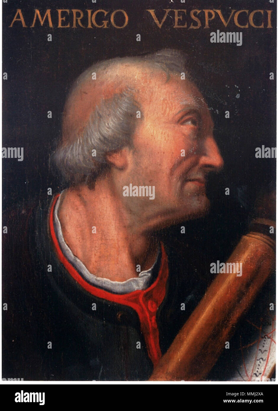 . Français: Portrait d'Amerigo Vespucci (1454-1512), huile sur Bois originaire d'Italie. Kopie datant du 17e siècle. Unbekannt 42 Amerigo Vespucci 3 Stockfoto