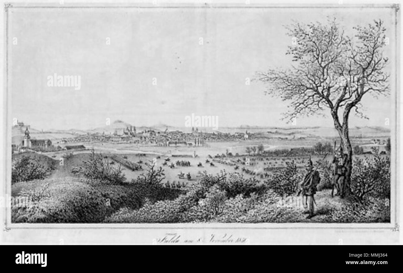 . English: Kreidelithografie, mit dem Titel "Fulda am 8. November 1850." nach 1850. Unbekannt 98 Bronnzell 1850 Stockfoto