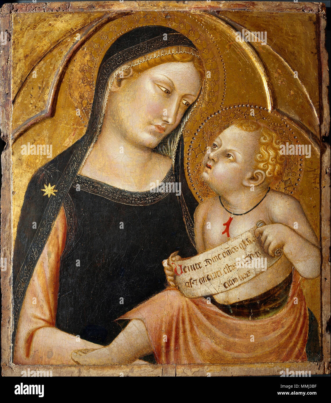 . Englisch: Madonna mit Kind, 1345 Francesco Training", Madonna mit Kind, 1345, Museo del Prado, Madrid Stockfoto