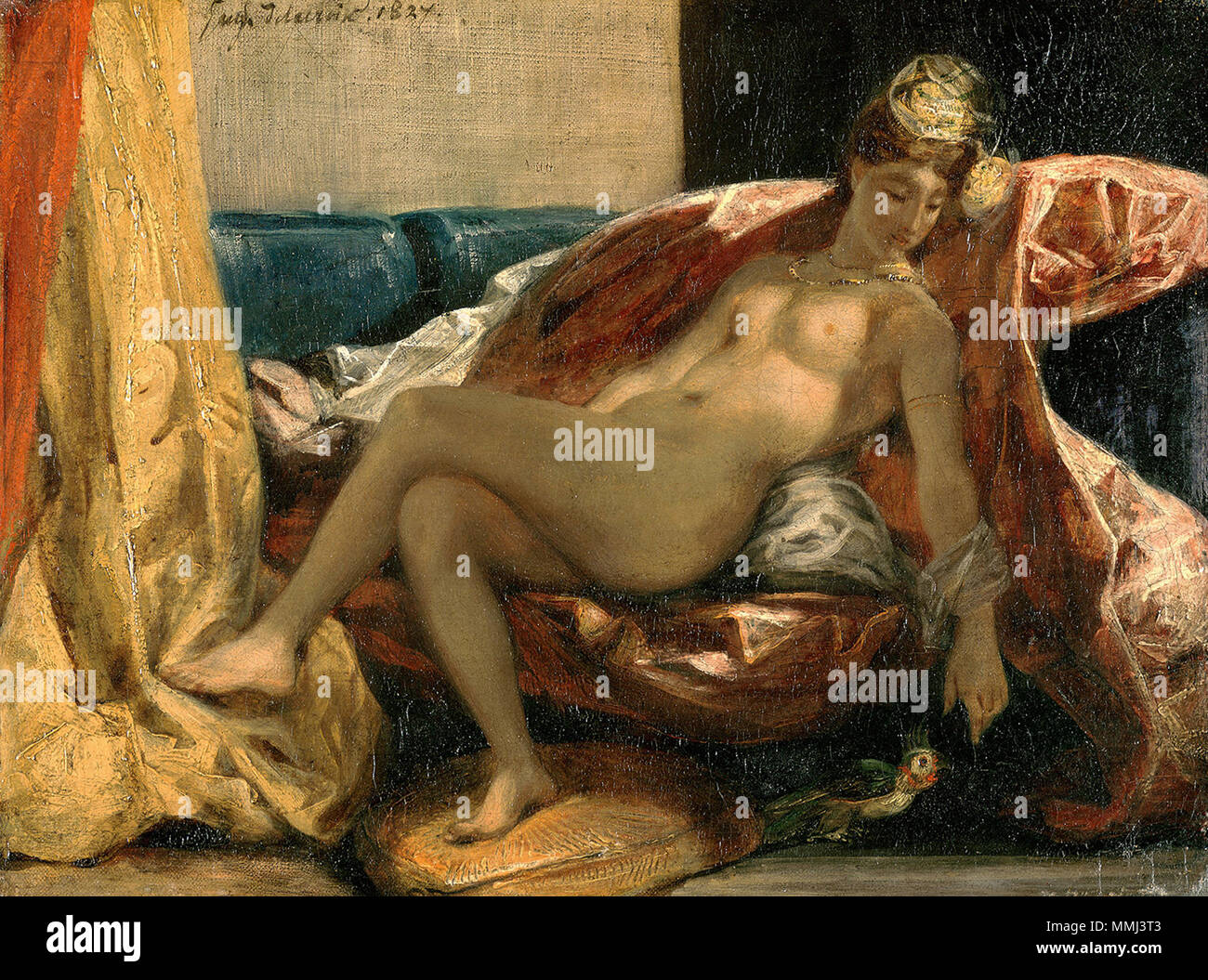 Delacroix, Eugène Ferdinand Victor-Frau mit einem Papagei - 1827 Stockfoto