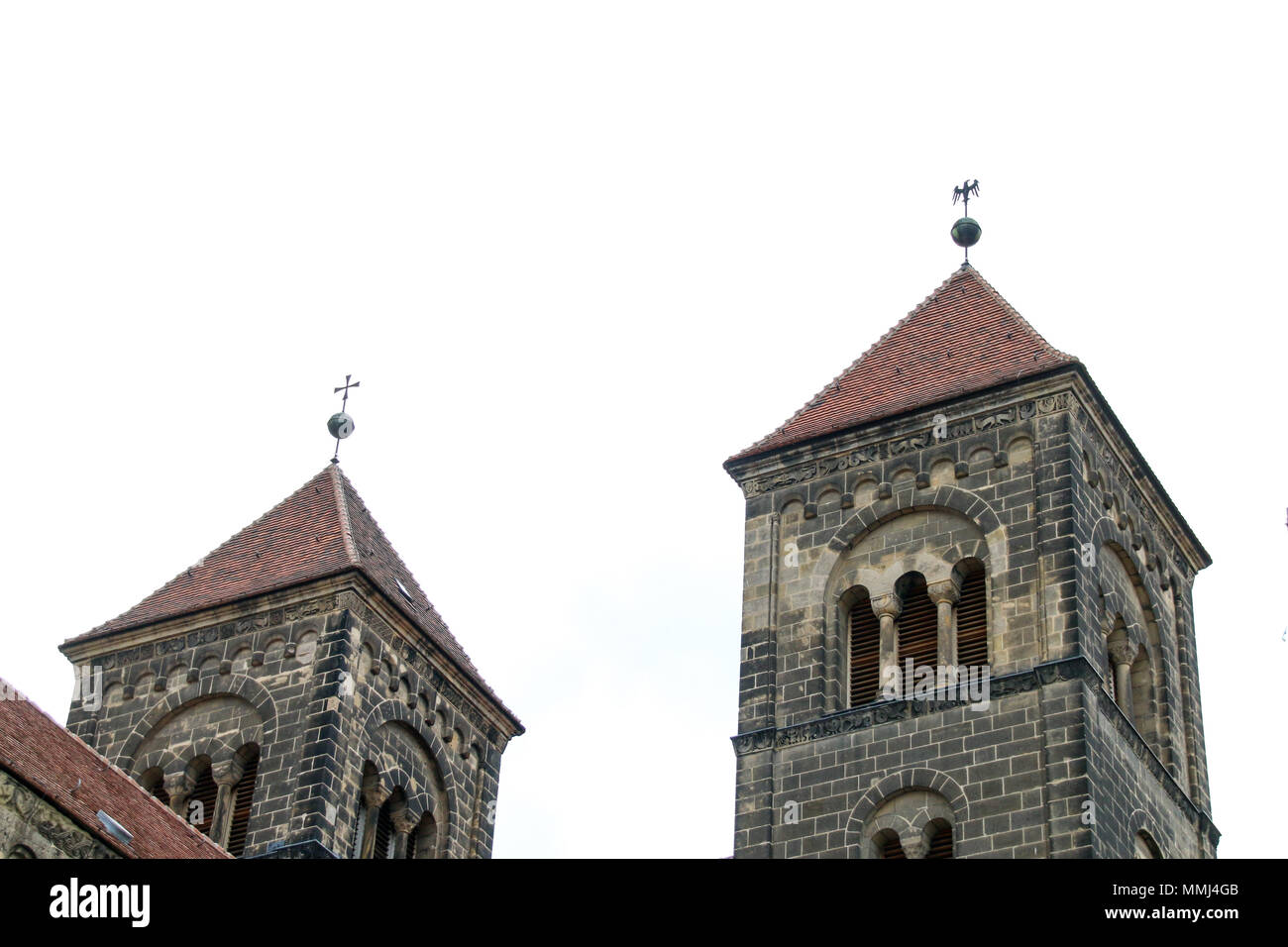 Quedlinburg, Deutschland - Mai 10, 2018: Blick auf die Stiftskirche St. Servatii in die UNESCO-Weltkulturerbestadt Quedlinburg, Deutschland. Stockfoto