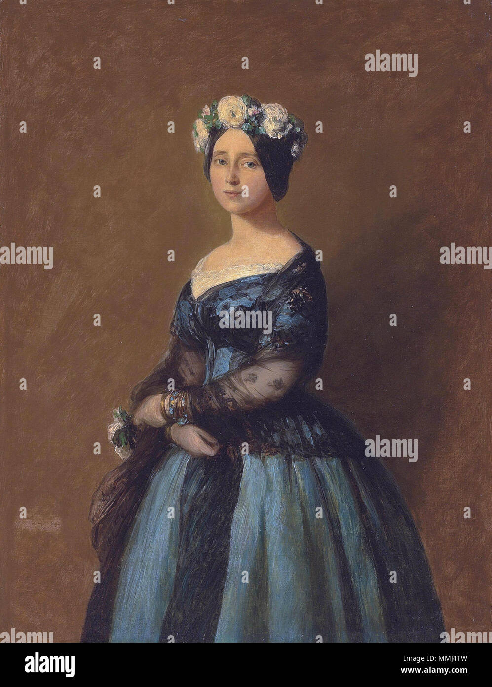 . Englisch: Augusta, Prinzessin von Preußen von Königin Victoria in Auftrag gemalt auf Schloss Windsor Die lotnotes an der Quelle der Ehe im Jahre 1857 zwischen zwei ihrer Kinder - Prinz Friedrich Wilhelm von Preußen, der späteren Kaiser Friedrich III. Wilhelm von Deutschland (1831-88) und Victoria, Princess Royal (1840-1901)." Also das ist wahrscheinlich w: Augusta von Sachsen-Weimar-Eisenach, und nicht w: Prinzessin Augusta von Preußen. 1846. Augusta, Prinzessin von Preußen von Franz Xaver Winterhalter (1805-1873) Stockfoto