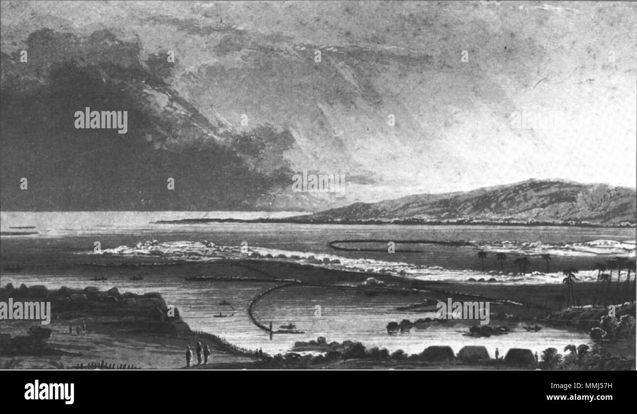 . Englisch: Fischteiche an Honoruru, Oahu, Aquatinta, von John Murray, London, 1836, nachdem Robert Dampier, Künstler mit Lord Byron, der britische Kommandant der HMS Blond, 1825 veröffentlicht. Diese Ansicht wurde wahrscheinlich von Punchbowl gezeichnet Suchen doward Ewa. Bis in die frühen 1900er Jahre waren es mehr als hundert Fischteiche auf Oahu einige umfasst Hunderte von Morgen. . Erstellt 1825, veröffentlicht 1836. John Murray, London, nach Robert Dampier (1800 - 1874) Beschreibung Maler und Kleriker Datum der Geburt / Tod 1799 1874 Zeitraum 1825 + Arbeit Lage Hawaii Authority control: Q 7343380 VIAF:?: 0000 14315108 ISNI? Stockfoto