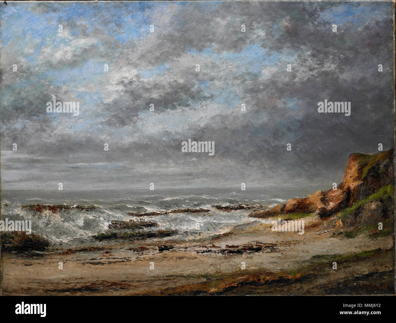 . Englisch: Gustave Courbet, Französischer, 1819 - 1877 Blick auf rauer See in der Nähe einer Klippe, nach 1873 Öl auf Leinwand 61 x 81 cm. (24 x 31 7/8 in.) 89,5 × 109,9 × 9,5 cm (35 1/4 x 43 1/4 x 3 3/4 in.) Museum kaufen, Fowler McCormick, Klasse 1921, Fonds zu Ehren von Susan M. Taylor, Direktor der Princeton University Art Museum, 2000-2008 2008-71. Nach 1873. Gustave Courbet (1819 - 1877) Alternative Namen Jean Désiré Gustave Courbet Beschreibung französischer Bildhauer, Maler und Zeichner Geburtsdatum / Tod 10. Juni 1819 bis zum 31. Dezember 1877 Ort der Geburt / Todes Salins-les-Bains in der Nähe von Besançon La Tour-de-la- Stockfoto