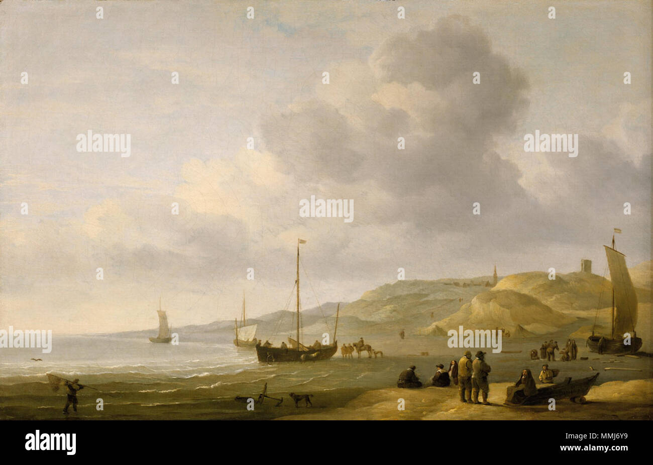 Englisch: Ein Strand in der Nähe von Scheveningen. Mitte bis Ende des 18. Jahrhunderts. Charles Brooking - ein Strand in der Nähe von Scheveningen Stockfoto