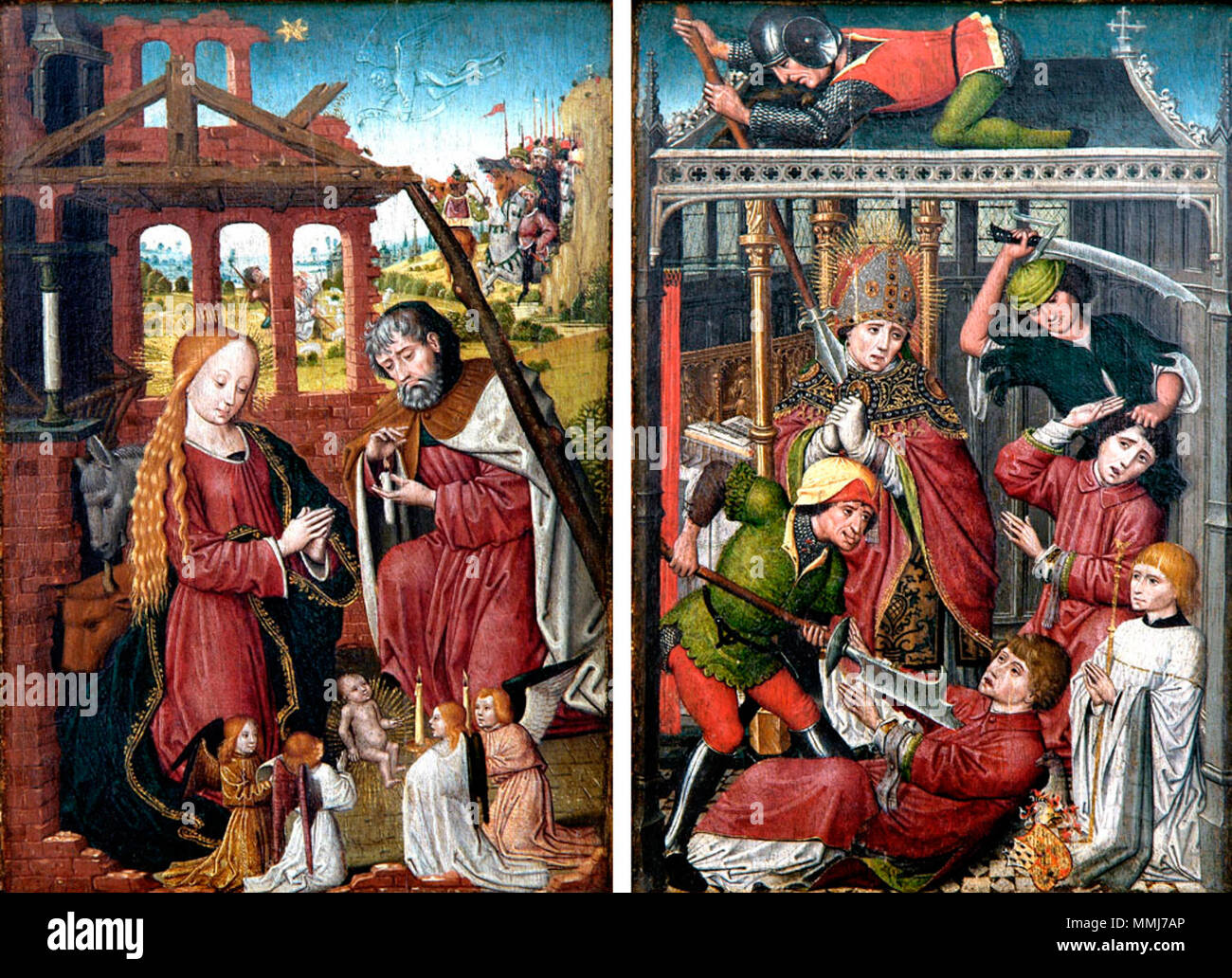 Englisch: 'Martyrdom von Saint Lambert, Diptychon von Henri Palude. ca. 1488. Unbekannte Rates stellt-PALUDE - nativite-et-MARTIRE-SAINT-LAMBERT Stockfoto