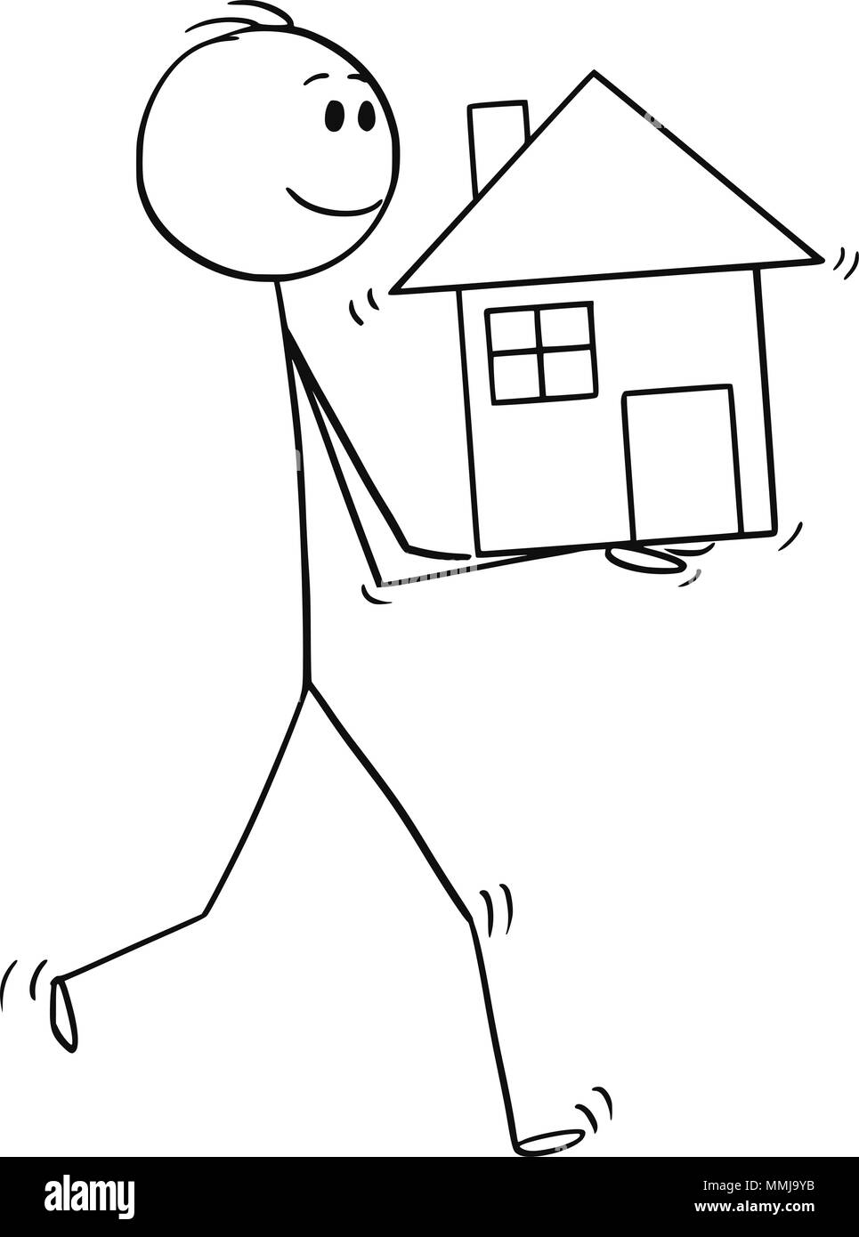 Cartoon von Mann mit Haus in Händen Stock Vektor