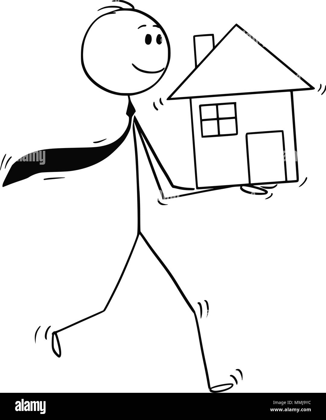 Cartoon der Unternehmer, Investor oder Realtor Holding Haus in Händen Stock Vektor