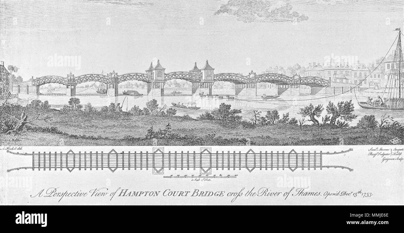 HAMPTON COURT BRIDGE. Themse eröffnet 1753 1897 alte antike Bild drucken Stockfoto