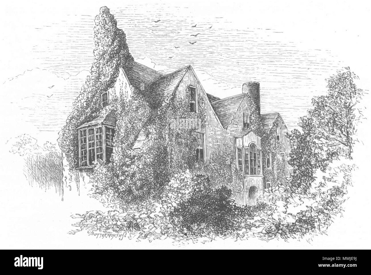 YOUGHAL. Walter Raleigh's House (Erker Studie) 1888 alten, antiken Drucken Stockfoto