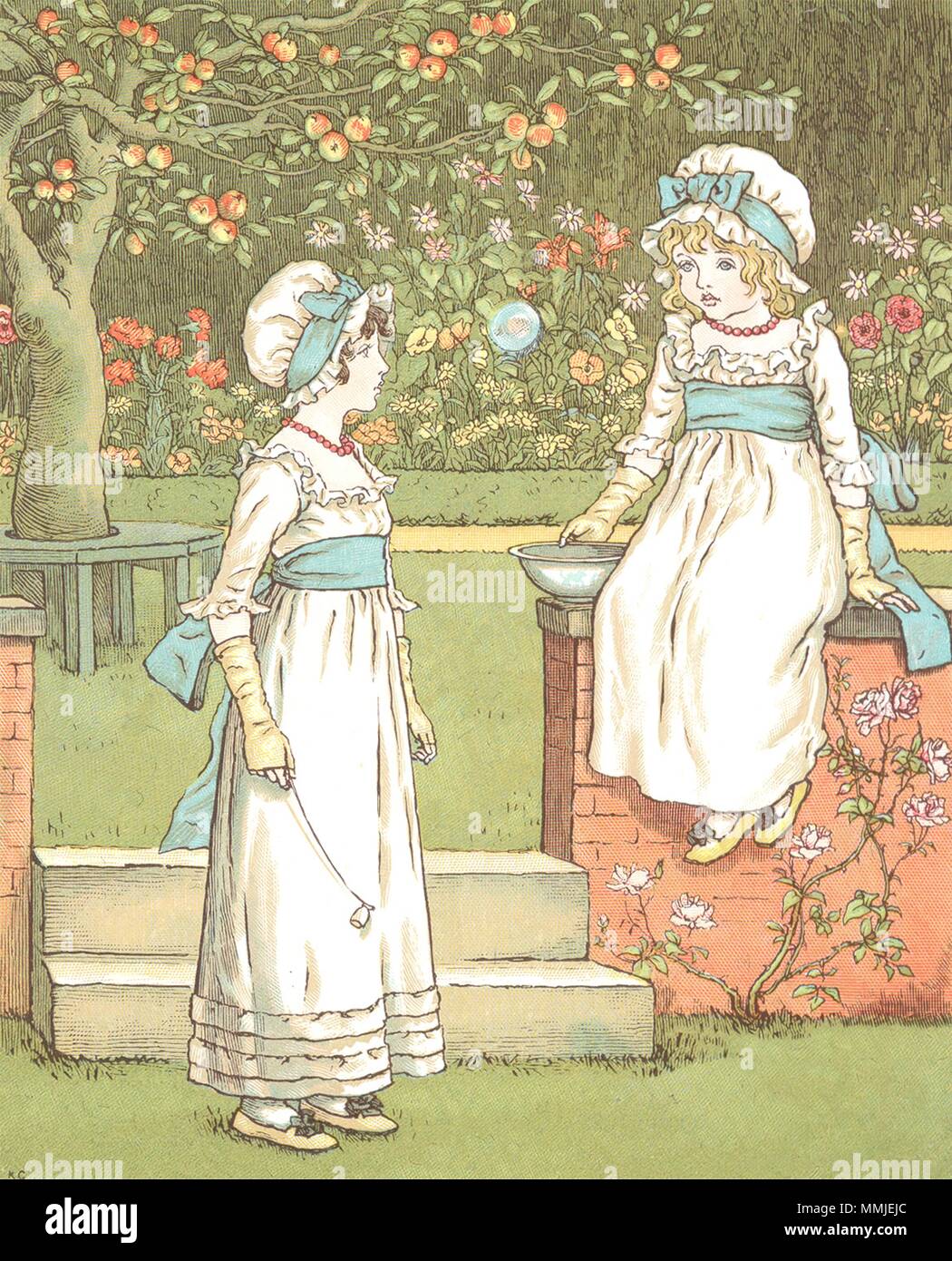 KATE GREENAWAY. Blasen Mädchen 1905 alte antike vintage Bild drucken Stockfoto