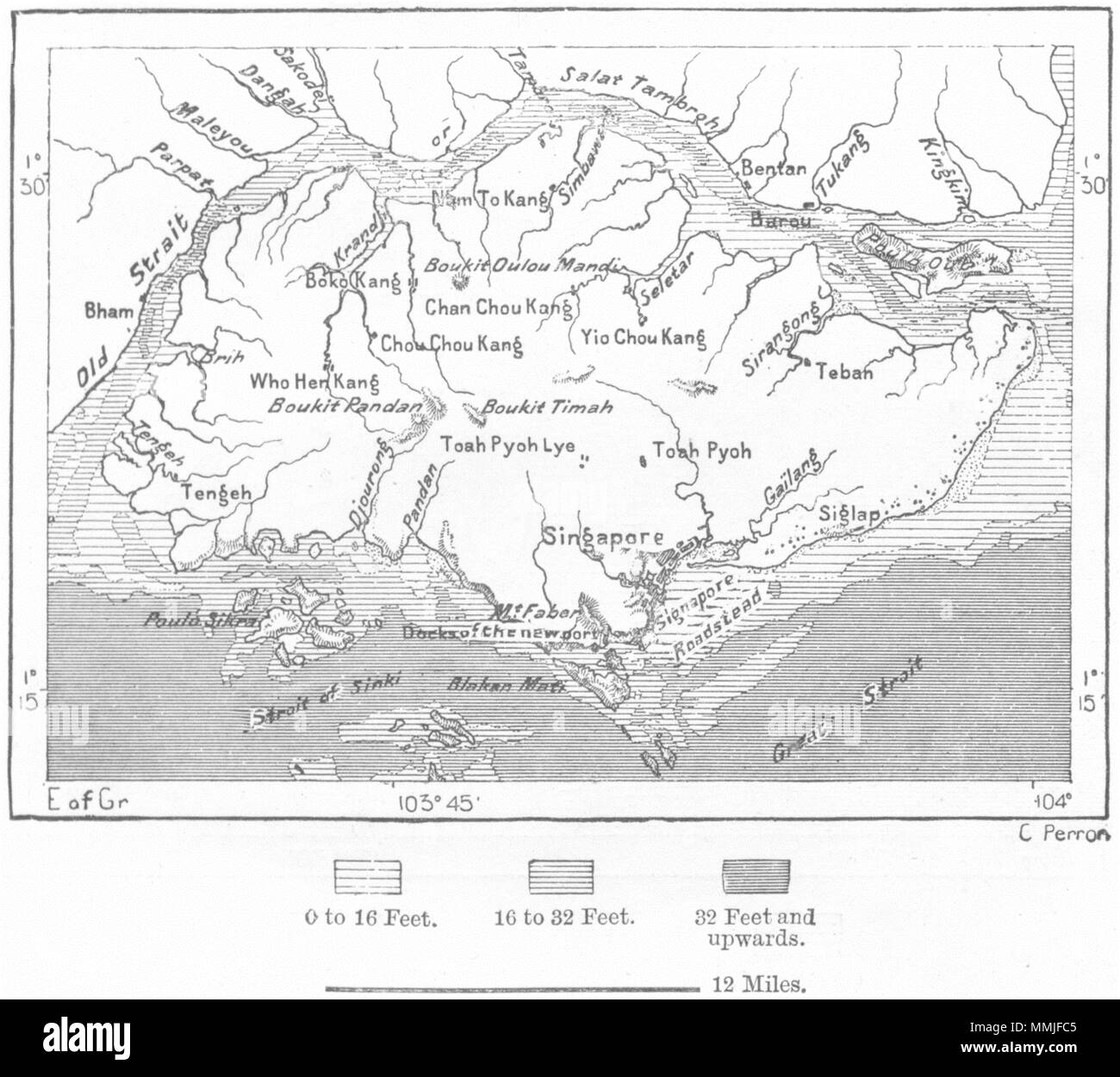 Singapur. Insel, Karte c 1885 alte antike Vintage plan plan Stockfoto