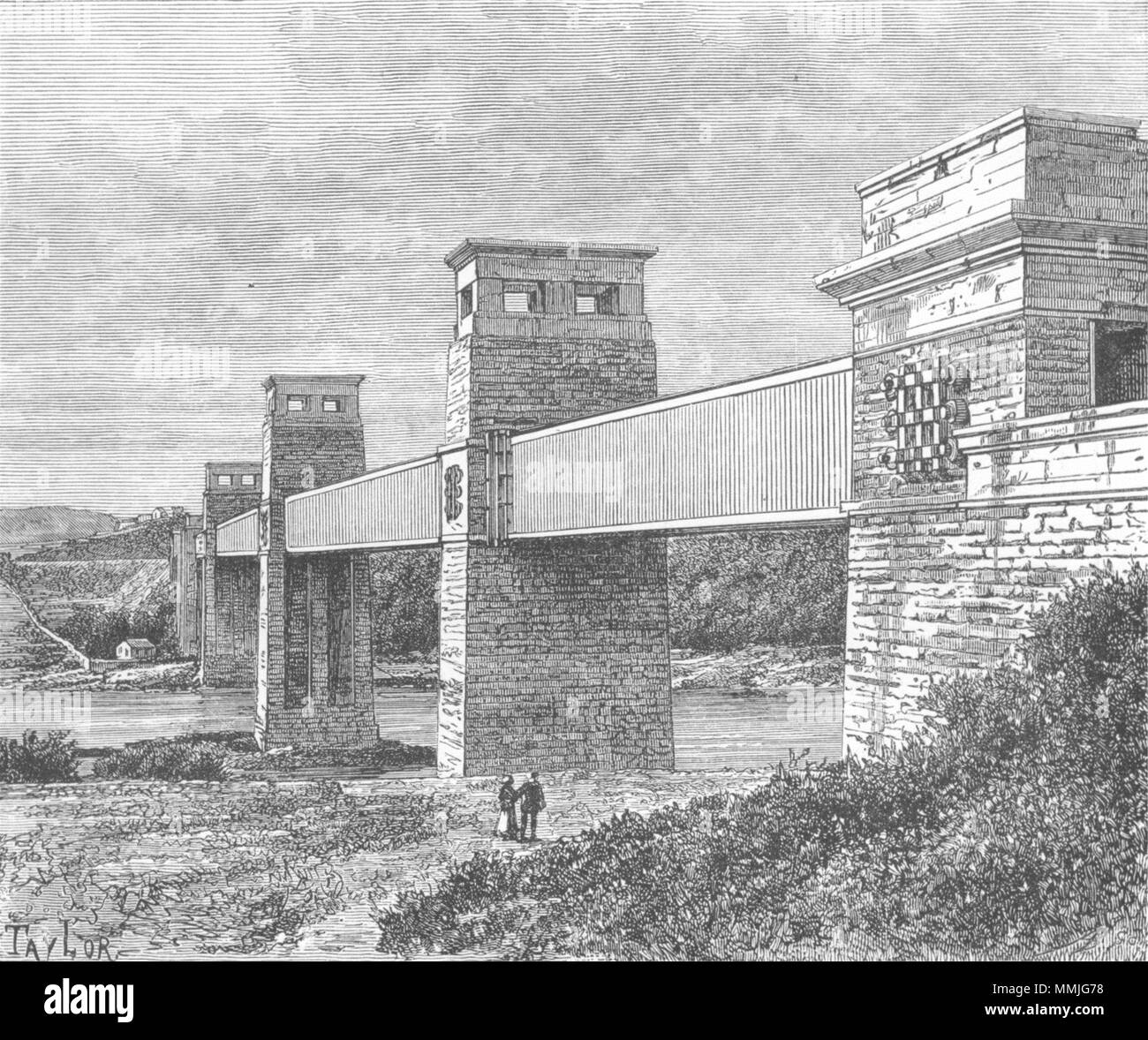 WALES. Britannia Tubular Bridge, Menaistraße c 1885 alte antike Bild drucken Stockfoto