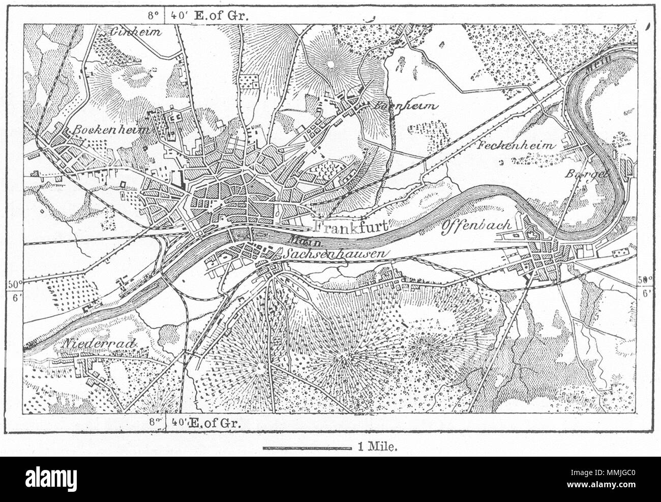 Deutschland. Frankfurt am Main, Kartenskizze c 1885 alte antike plan plan Stockfoto