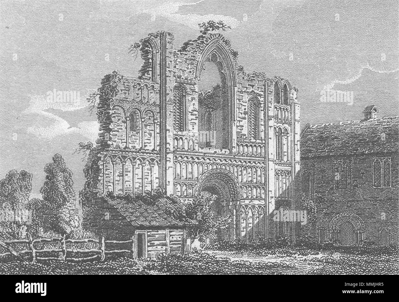 NORFOLK. Bleibt, Castle Acre Priory 1812 alte antike vintage Bild drucken Stockfoto