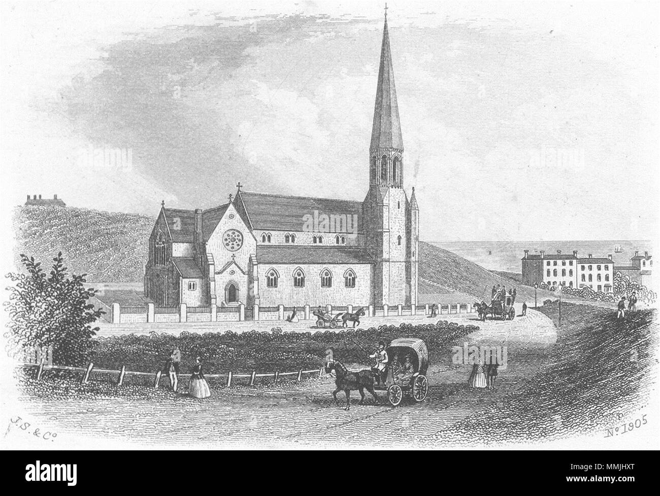 IOW. Kirche der Heiligen Dreifaltigkeit, Ventnor, Isle of Wight c 1850 alten, antiken Drucken Stockfoto