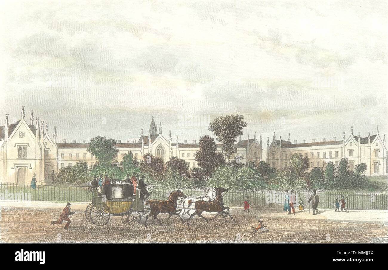 HIGHGATE. Whittingtons Almosen Häuser, Hügel, Mddx 1835 alte antike Bild drucken Stockfoto