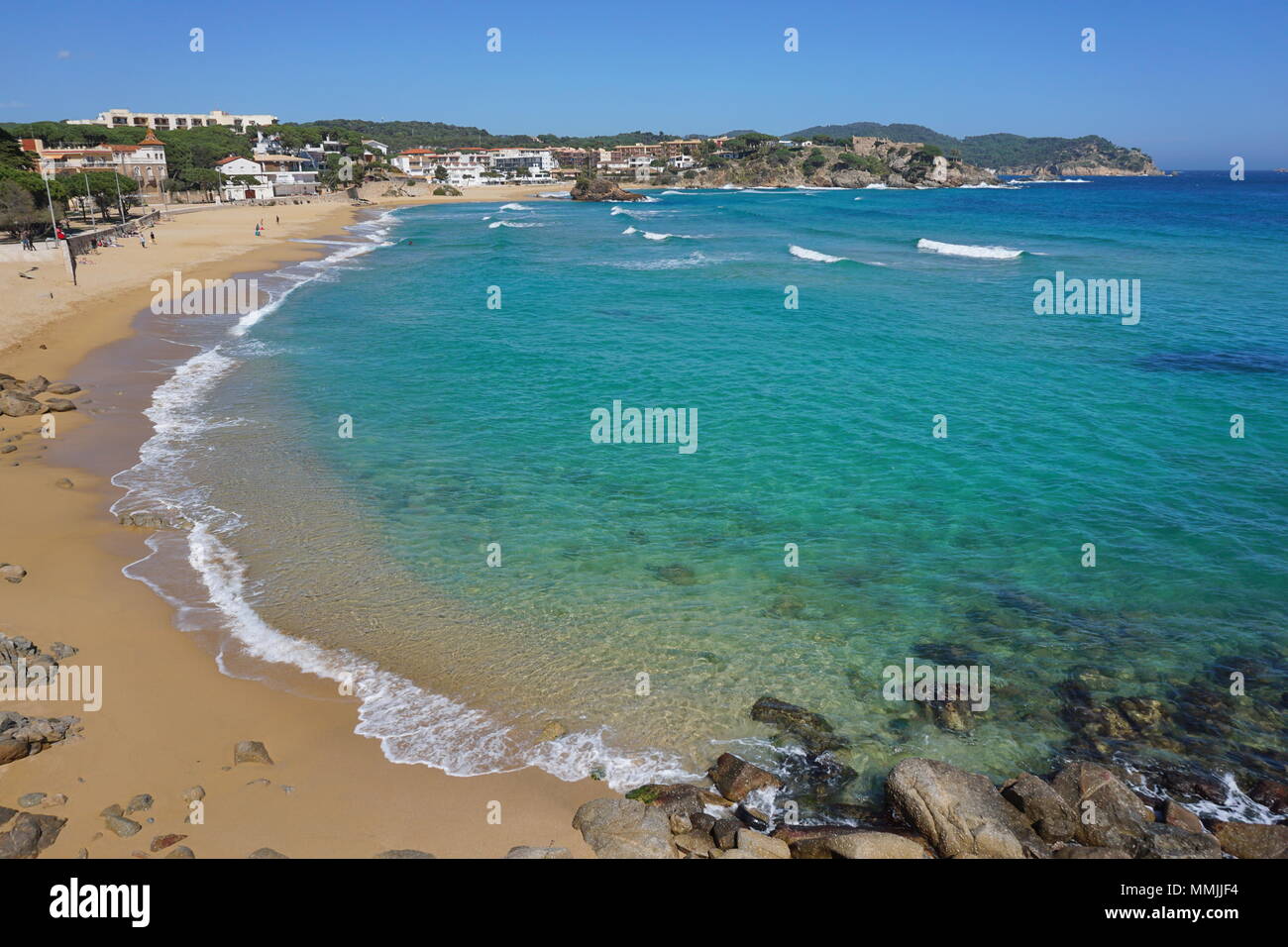 Spanien Costa Brava Strand in Palamos, Cala de La Fosca, Mittelmeer, Katalonien, Girona, Baix Emporda Stockfoto