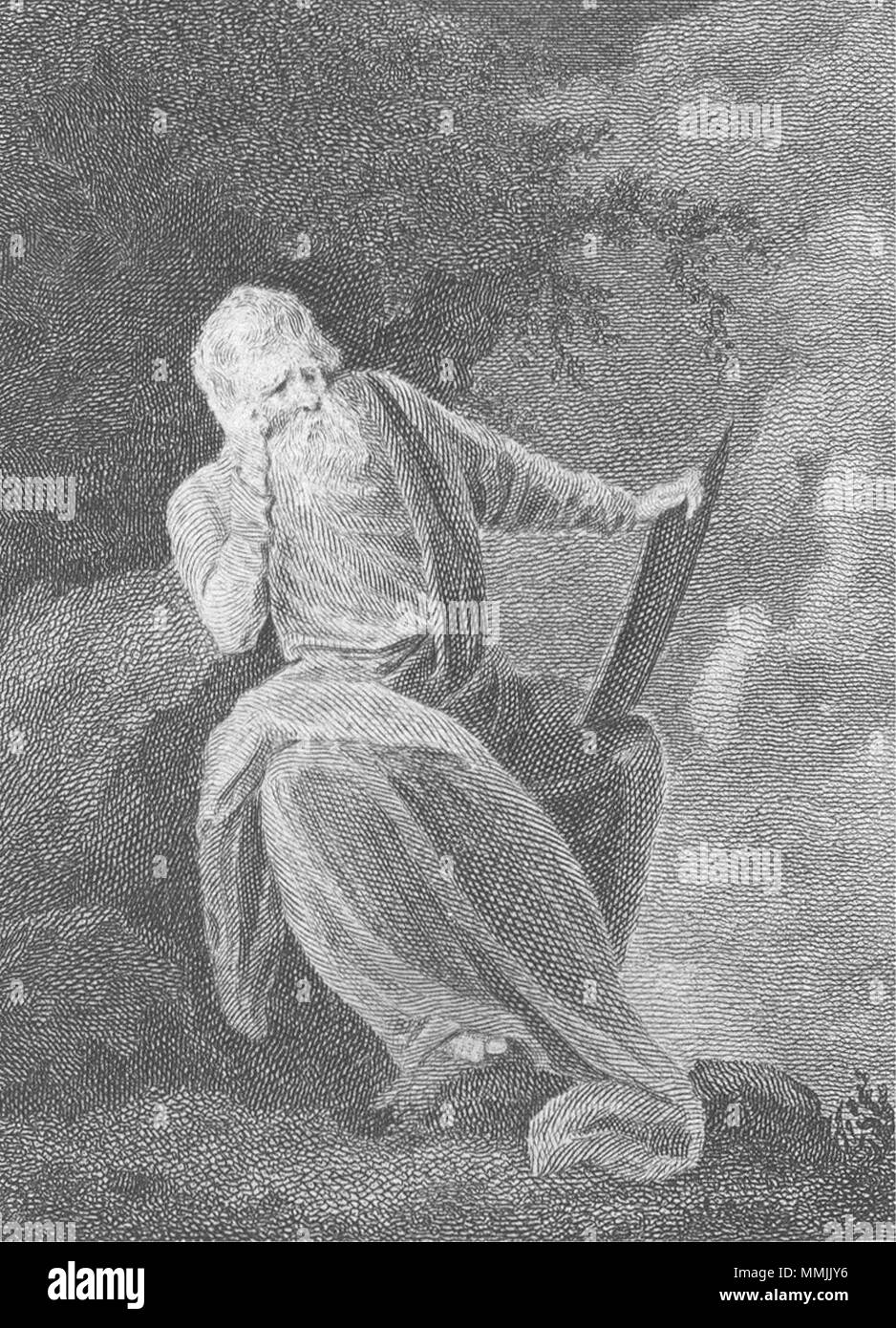 Porträts. Man weißen Bart holding Tablet 1795 antike Bild drucken Stockfoto