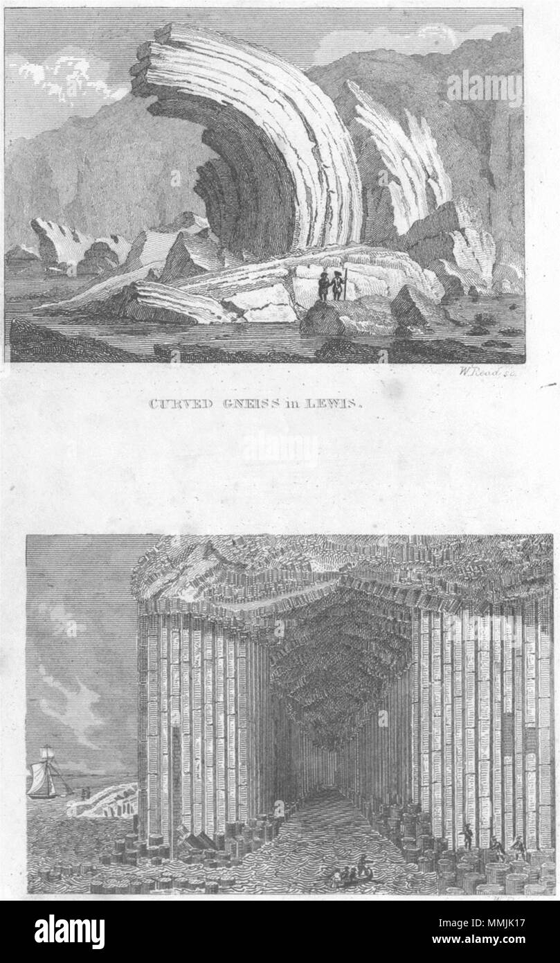 FINGAL. Gebogene Gneis in der Lewis; Höhle von Staffa 1825 alte antike Bild drucken Stockfoto