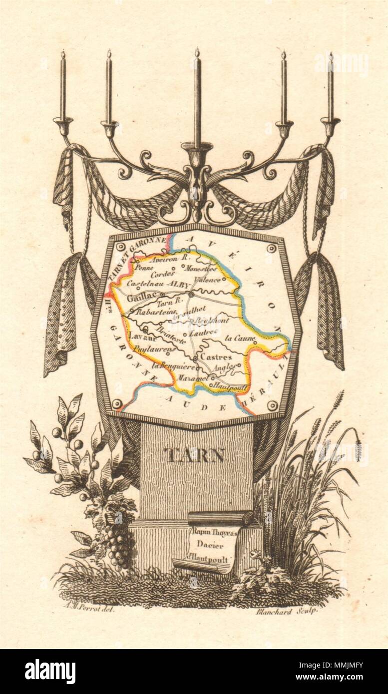 TARN Département. Knappe antike Karte/carte von A.M. PERROT 1823 alte Stockfoto