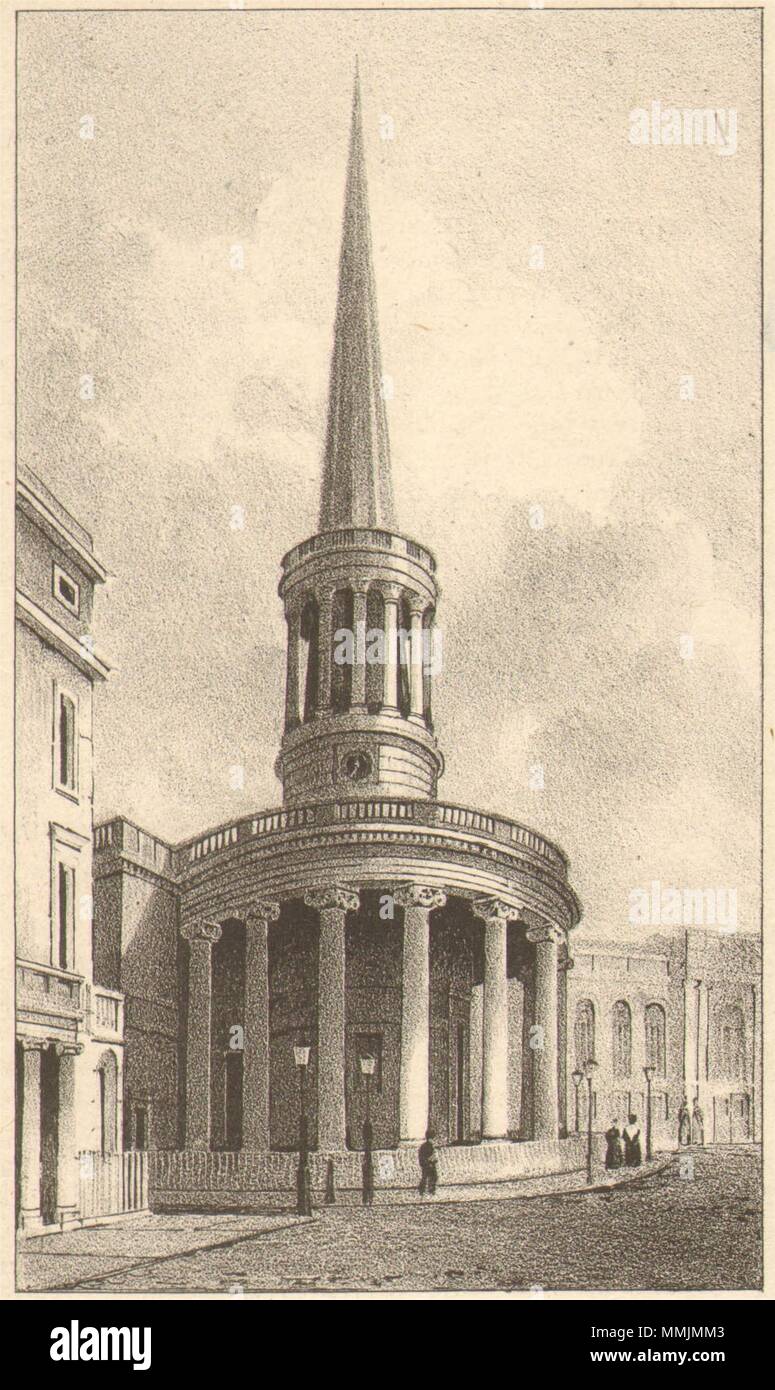 MARYLEBONE. Alle Seele Kirche, Langham Place. Der Regent Street. John Nash 1833 Stockfoto